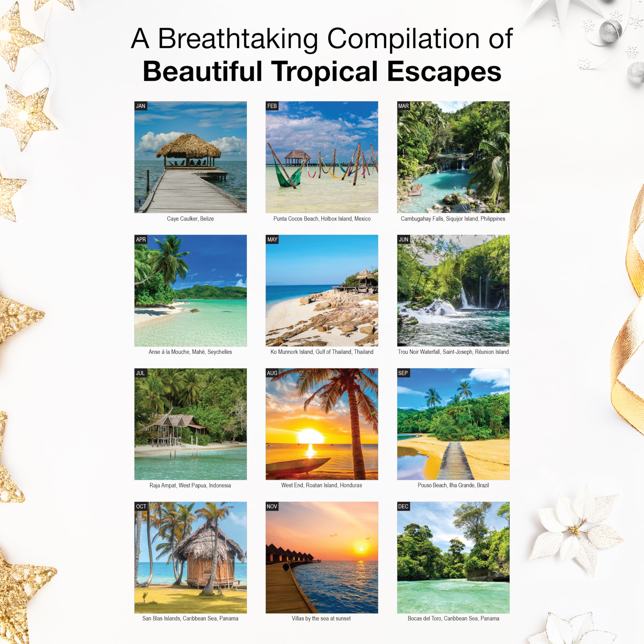 RED EMBER Tropical Escapes Wandkalender 2026, 12 Monate, 30,5 x 61 cm offen, dickes und stabiles Papier, Geschenk, Kalender 2026