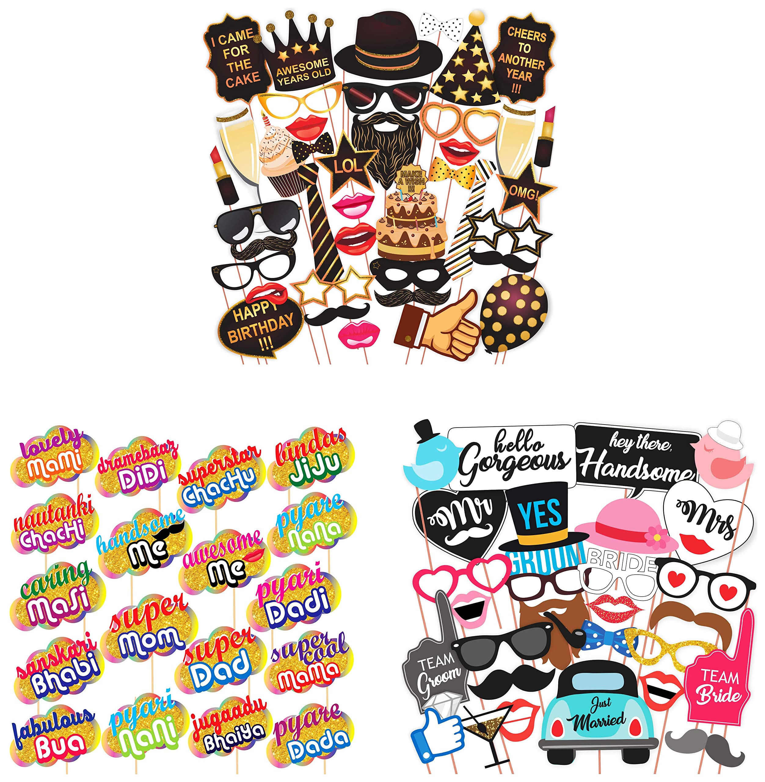 Wobbox All Occasion Indian Family Photo Booth Party Props (18 Pieces) & WOBBOX Birthday Party Photo Booth Props Kit of 40 Pieces & WOBBOX Wedding Photo Booth Party Props, Multi Color (29 Pieces) (B09SVQ2GLM) Amazon Price History, Amazon Price Tracker