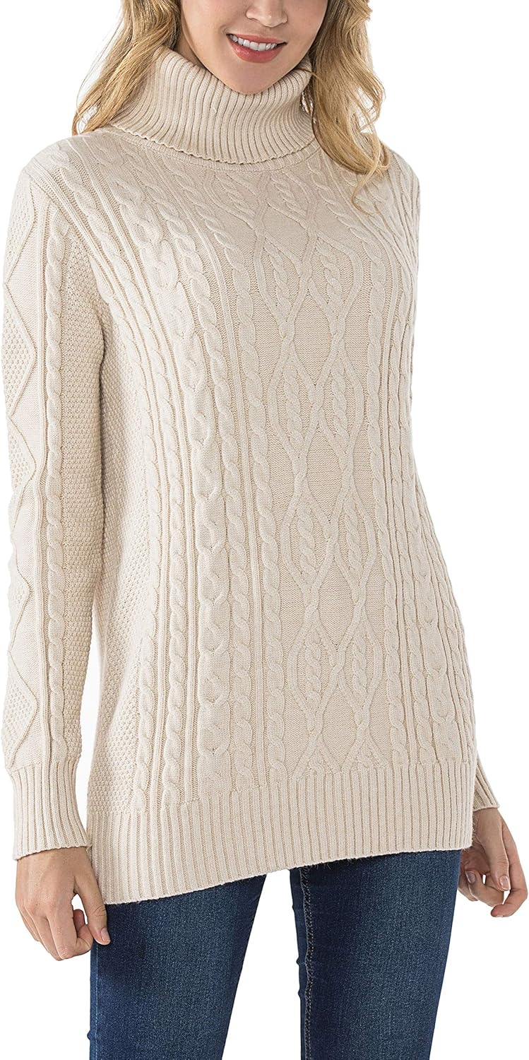PrettyGuide Women's Long Sweaters Turtleneck Plus Size Cozy Cable Knit Tunic Sweater Tops - Image 4