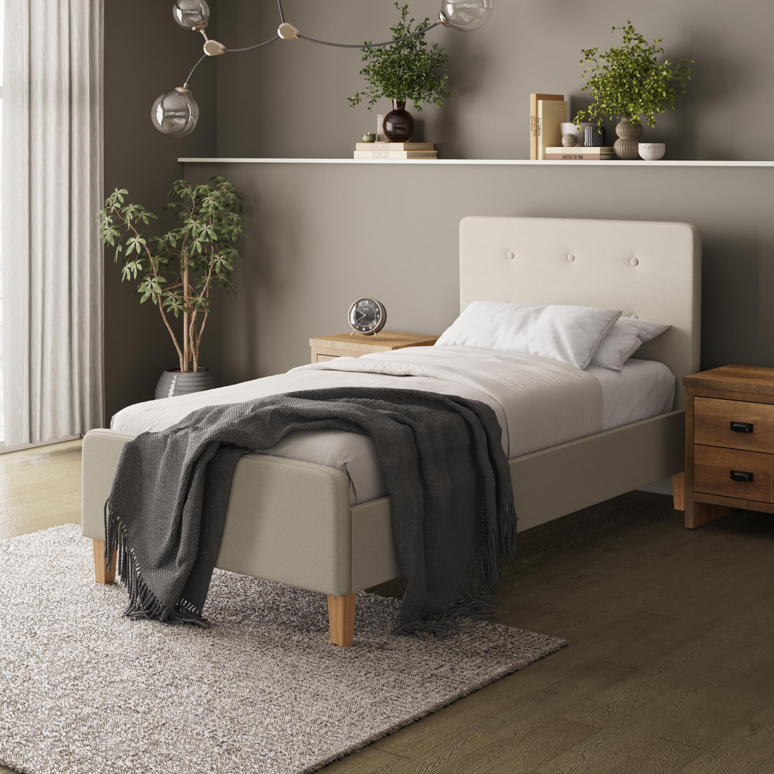 GFW Ashbourne Single Bed Frame - Natural Wood Finish - Engineered Wood - Melamine - Cream