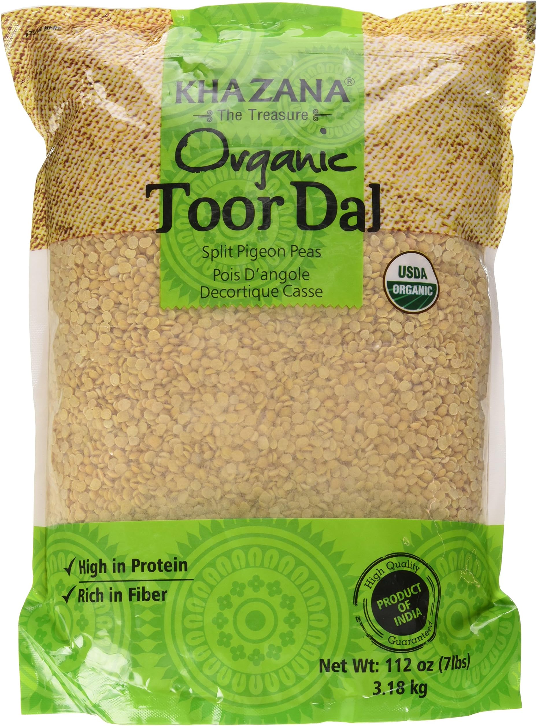 Khazana Organic Toor Dal Split Pigeon Peas 112oz/7lbs