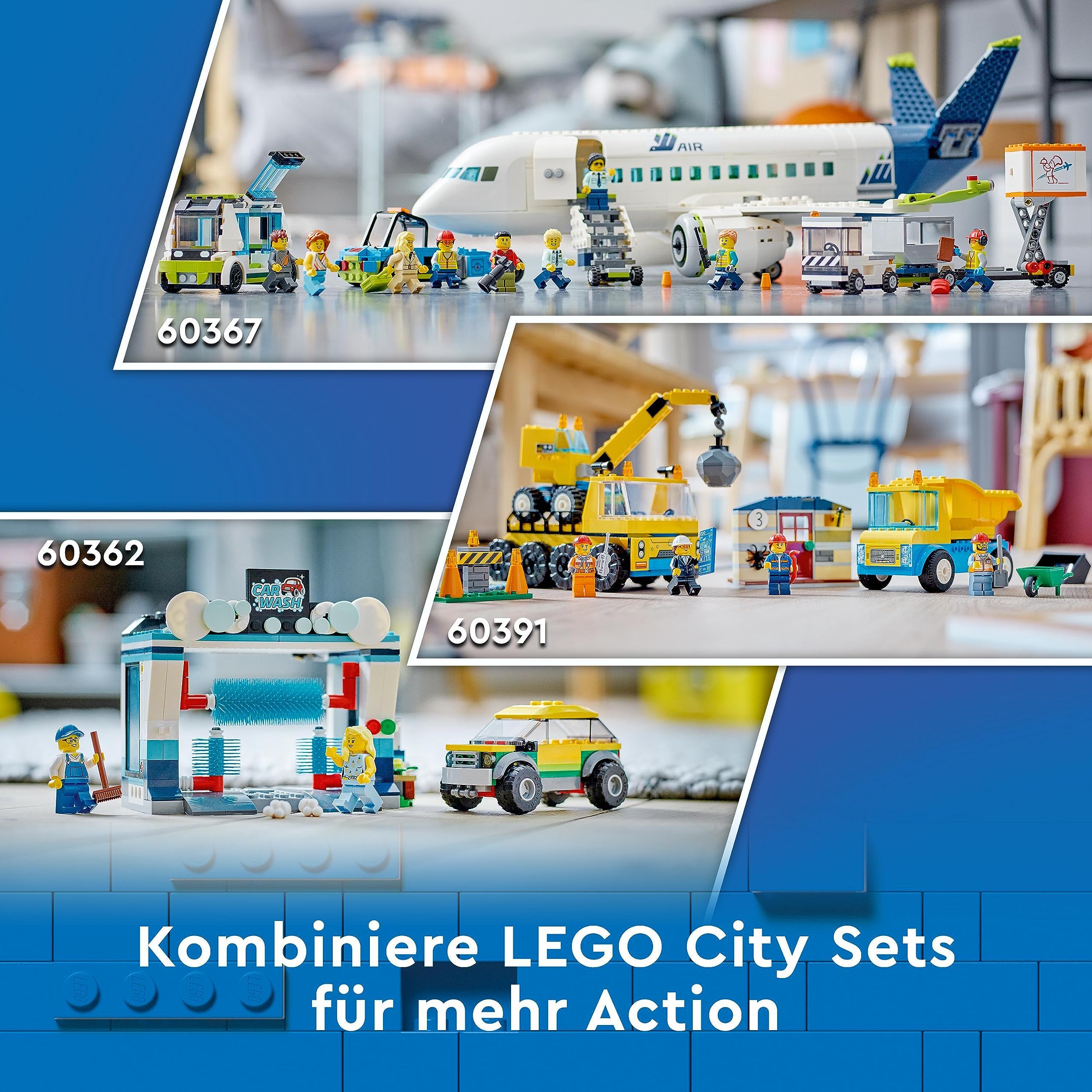 LEGO City Passagierflugzeug Spielzeug-Set & City Löschflugzeug, Feuerwehr-Set mit Flugzeug-Spielzeug