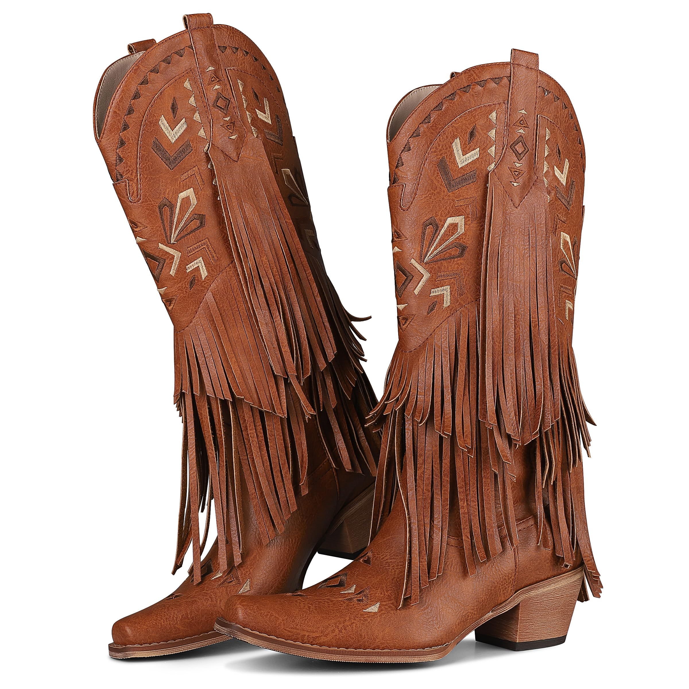 SaraIris Women's Cowgirl Boots Knee High Fringe Boots