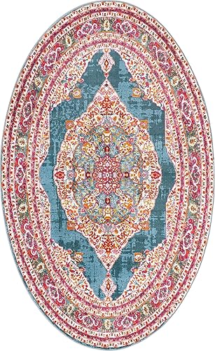 Miniatura 3 de Unique Loom Baracoa Collection - Alfombra Regla (5 pies 1 pulgada x 8 pies, ovalada, turquesamarfil)