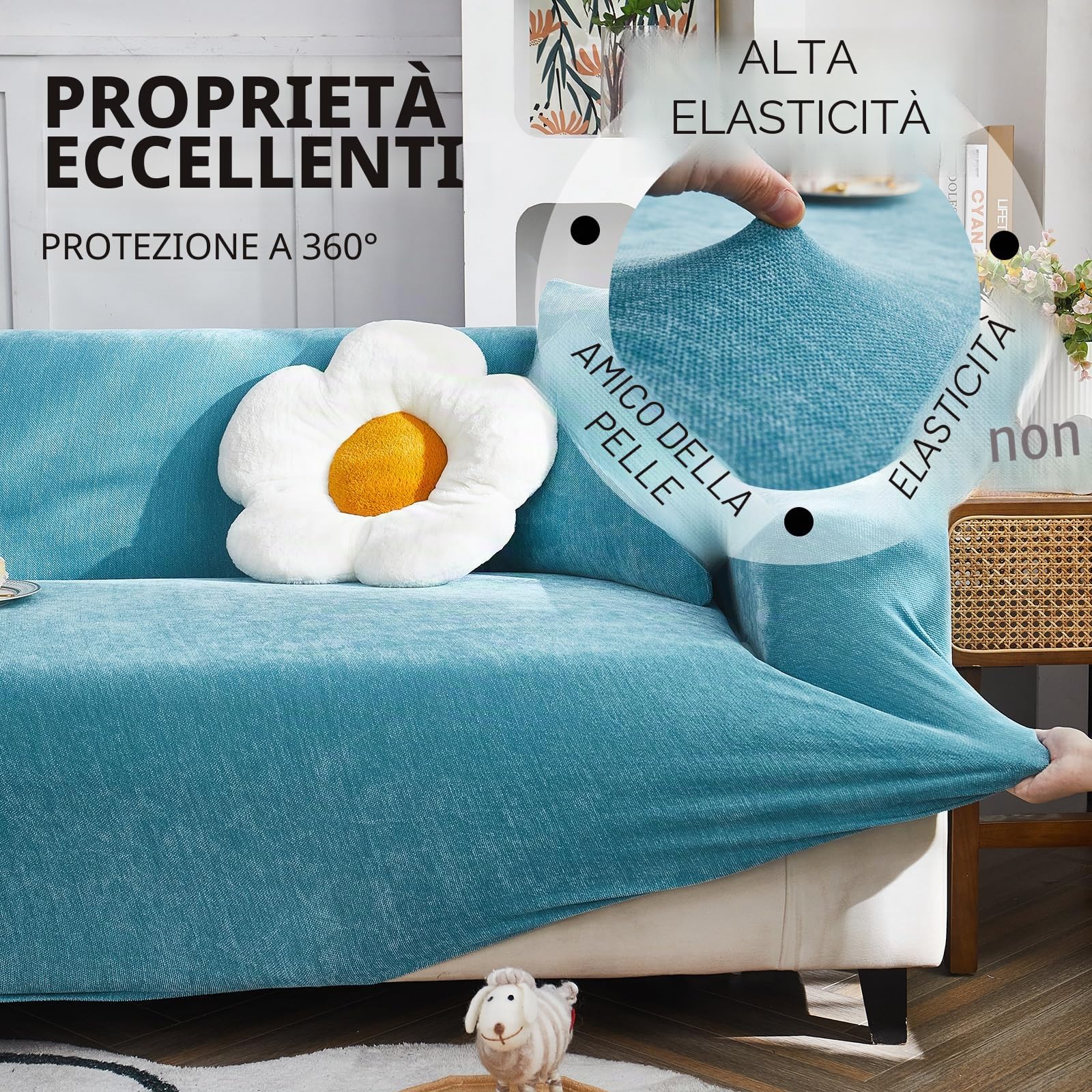 Copridivano Ad Alta Elasticità Copri Divani Moderno Antiscivolo Poliestere Jacquard Elastico Copridivano Per Soggiorno Protettore Per Cani Animali Domestici (3 Seduta, Blu cielo)