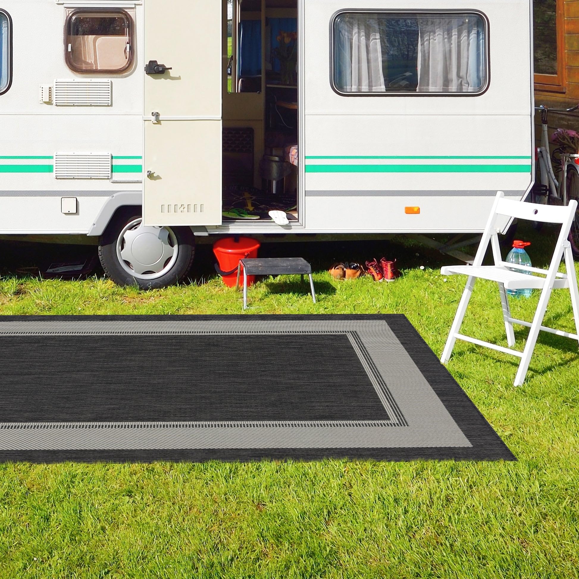 HomeArt Outdoor Rugs | Easy-Cleaning Indoor & Outdoor Area Rugs for Porch, Deck, Balcony, Garden, Picnic, Kitchen, Hallway | UV & Weather-Resistant Large Patio Rug Mats | Anthracite Cream 200 x 290 cm — view 3