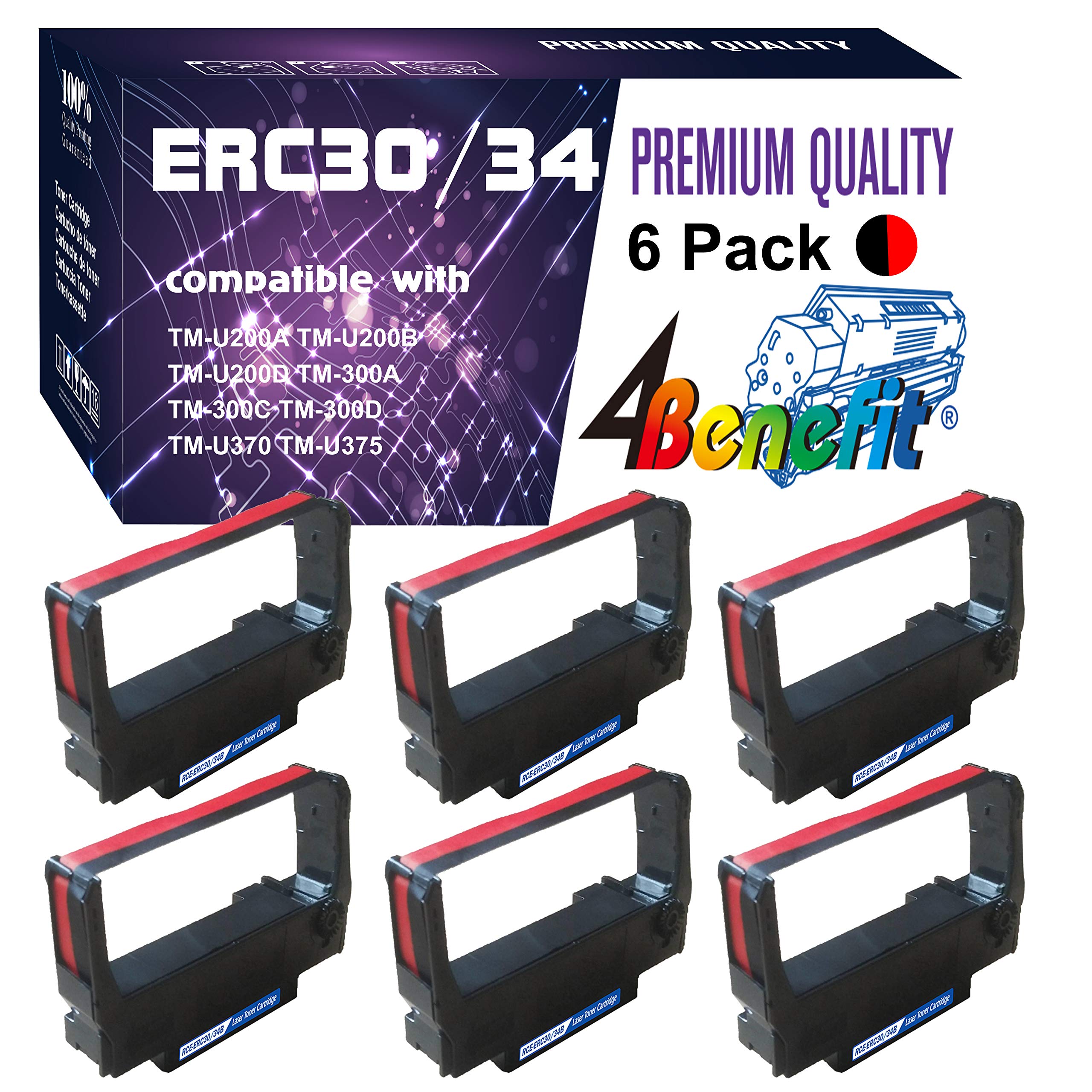 (6-Pack, Black Red) 4Benefit Compatible Pos Ribbon Epson ERC 30/34/38 Ribbon erc30br for use in Epson M119 M119B M119D M133A M270 M17-JB M52-JB