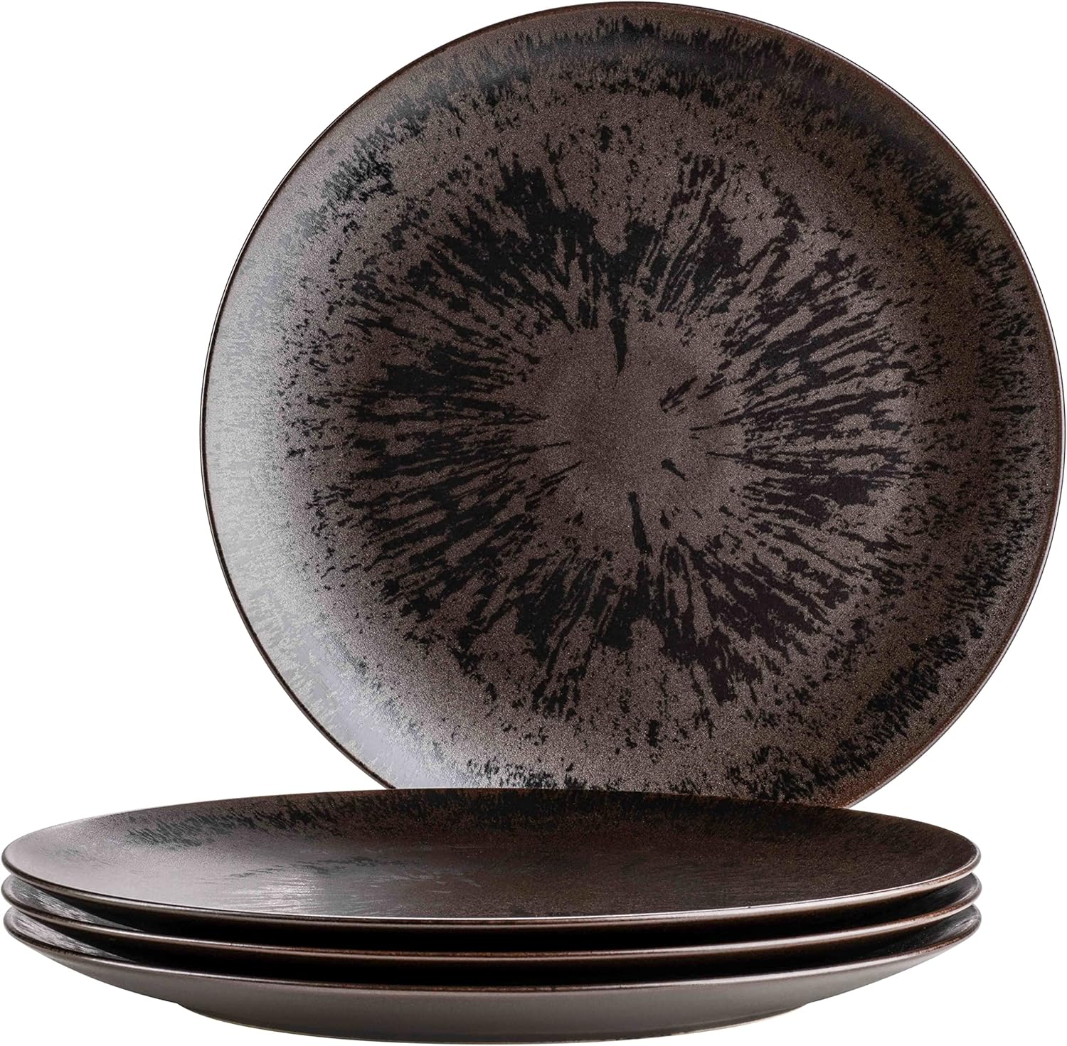 MÄSER Metallic Bronze, Large Round Charger Plates with Elegant Shiny Glaze Set of 4, Also as Pizza Plates, Serving Plates and Decorative Plates, Stoneware, Brown