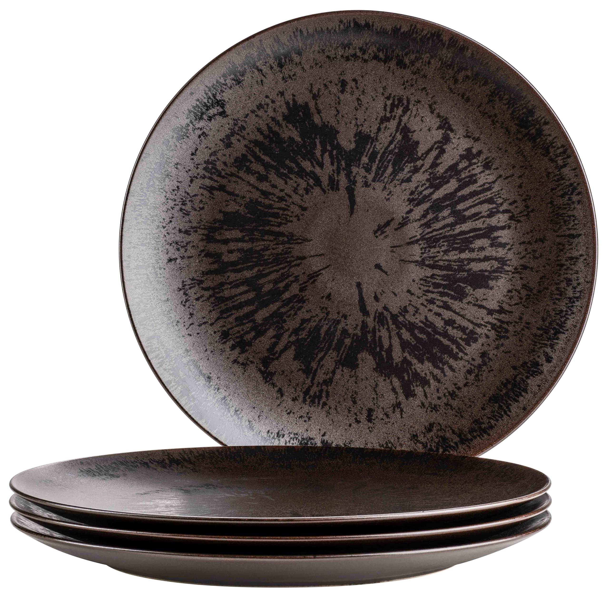 MÄSER Grandi piatti rotondi in bronzo metallizzato, con elegante smalto lucido, set da 4 pezzi, anche come piatti per pizza, piatti da portata e piatti decorativi, 4 piatti Jumbo in ceramica di alta