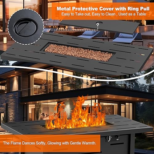 Miniatura 4 de Walsunny - Mesa para fogata de gas propano para exteriores de 30 pulgadas, 50,000 BTU con tapa, protector de viento de vidrio, cubierta impermeable,