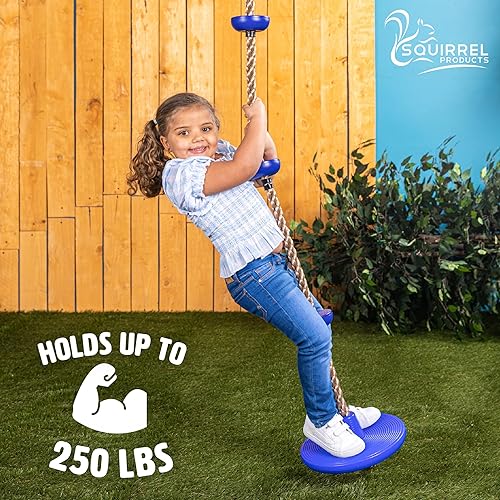 Miniatura 6 de Squirrel Products Cuerda de escalada con columpio de disco - Equipo de juego activo para exteriores - Azul