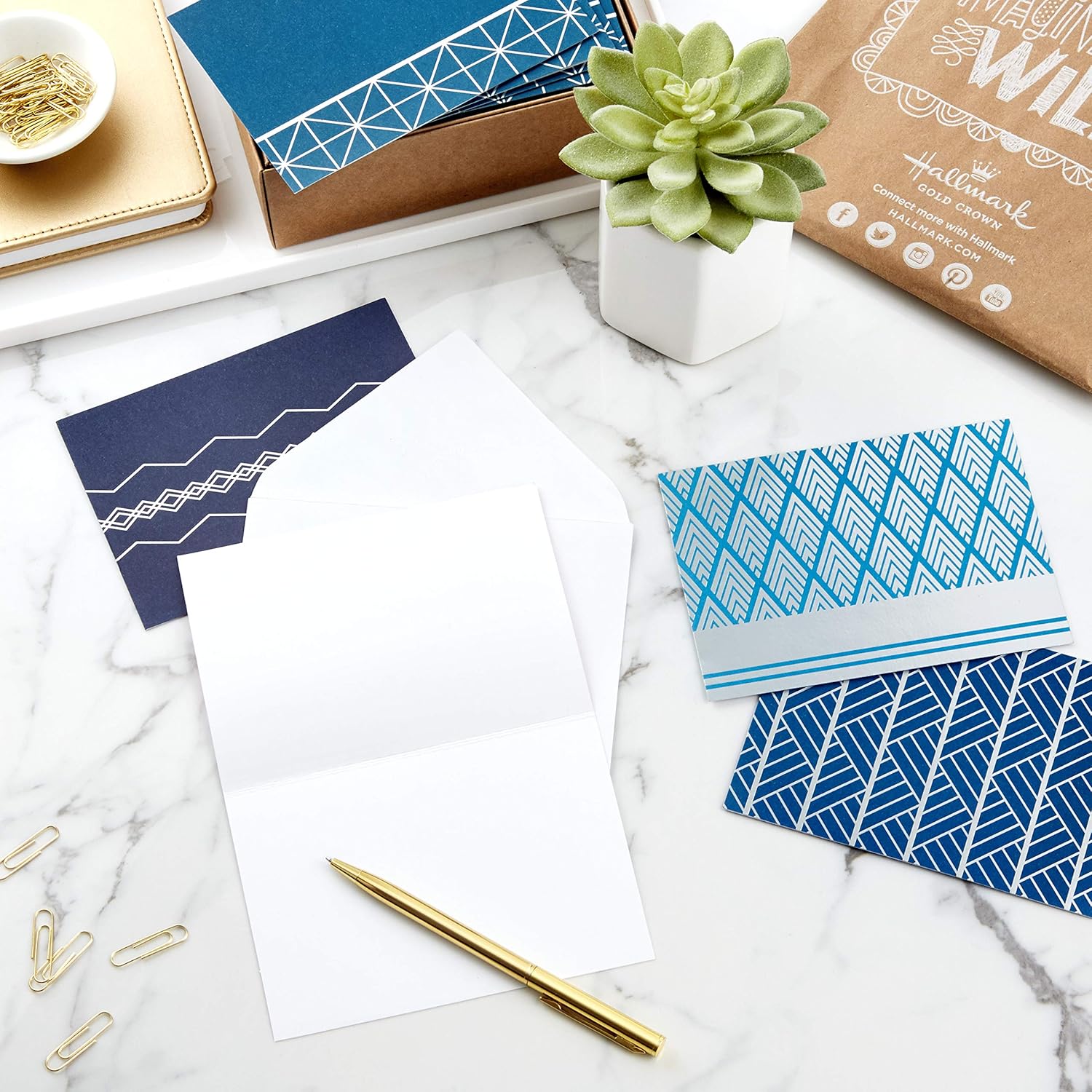Hallmark Blank Cards Assortment, Geometric Silver Foil (40 Note Cards with Envelopes) : Health & Household