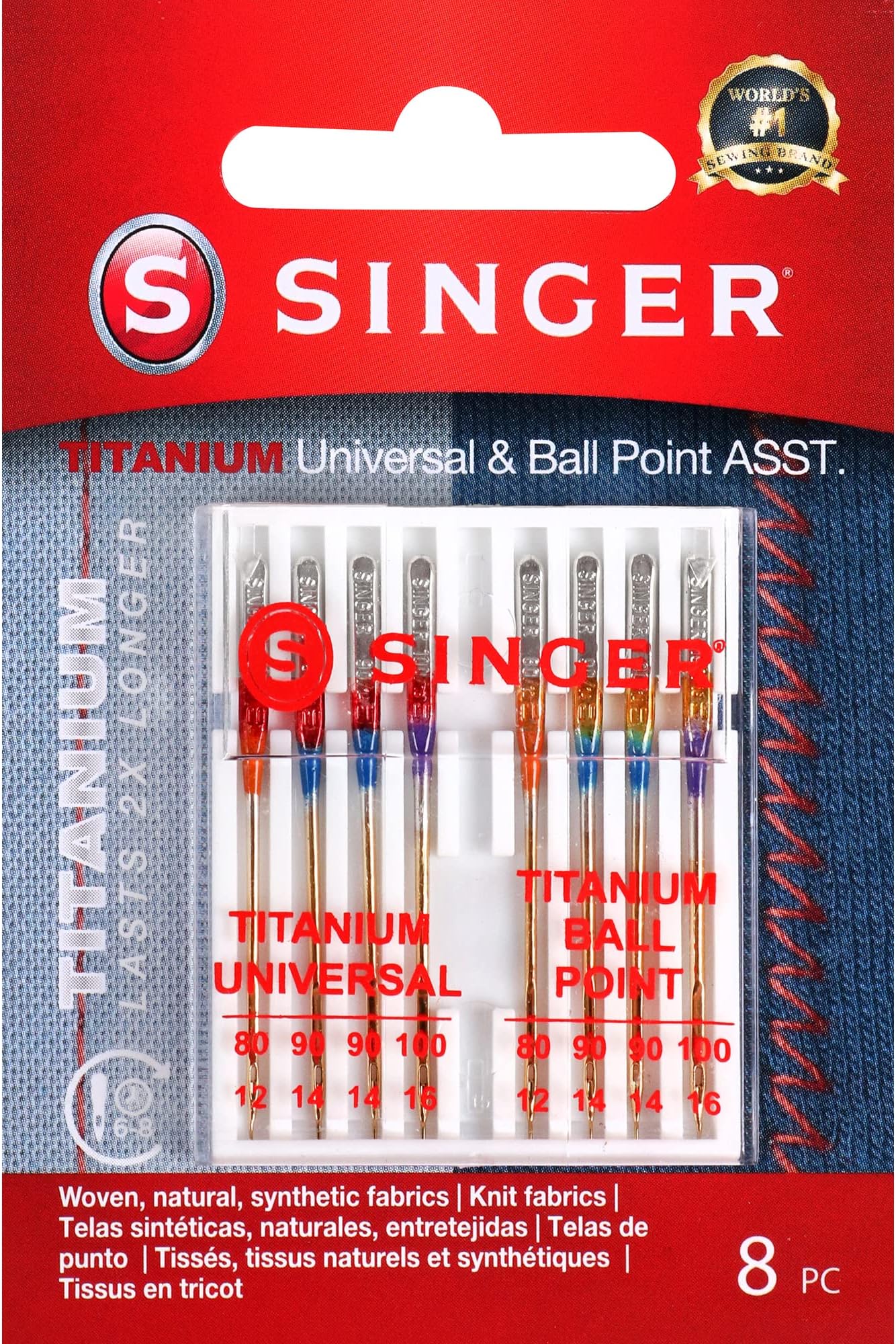 SINGER 04806 Titanium Universal Regular and Ball Point Machine Needles Combo Pack, 8-Count