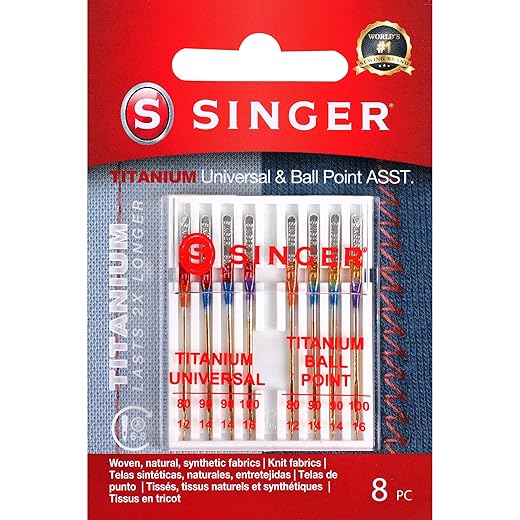 SINGER 04806 Titanium Universal Regular and Ball Point Machine Needles Combo Pack, 8-Count
