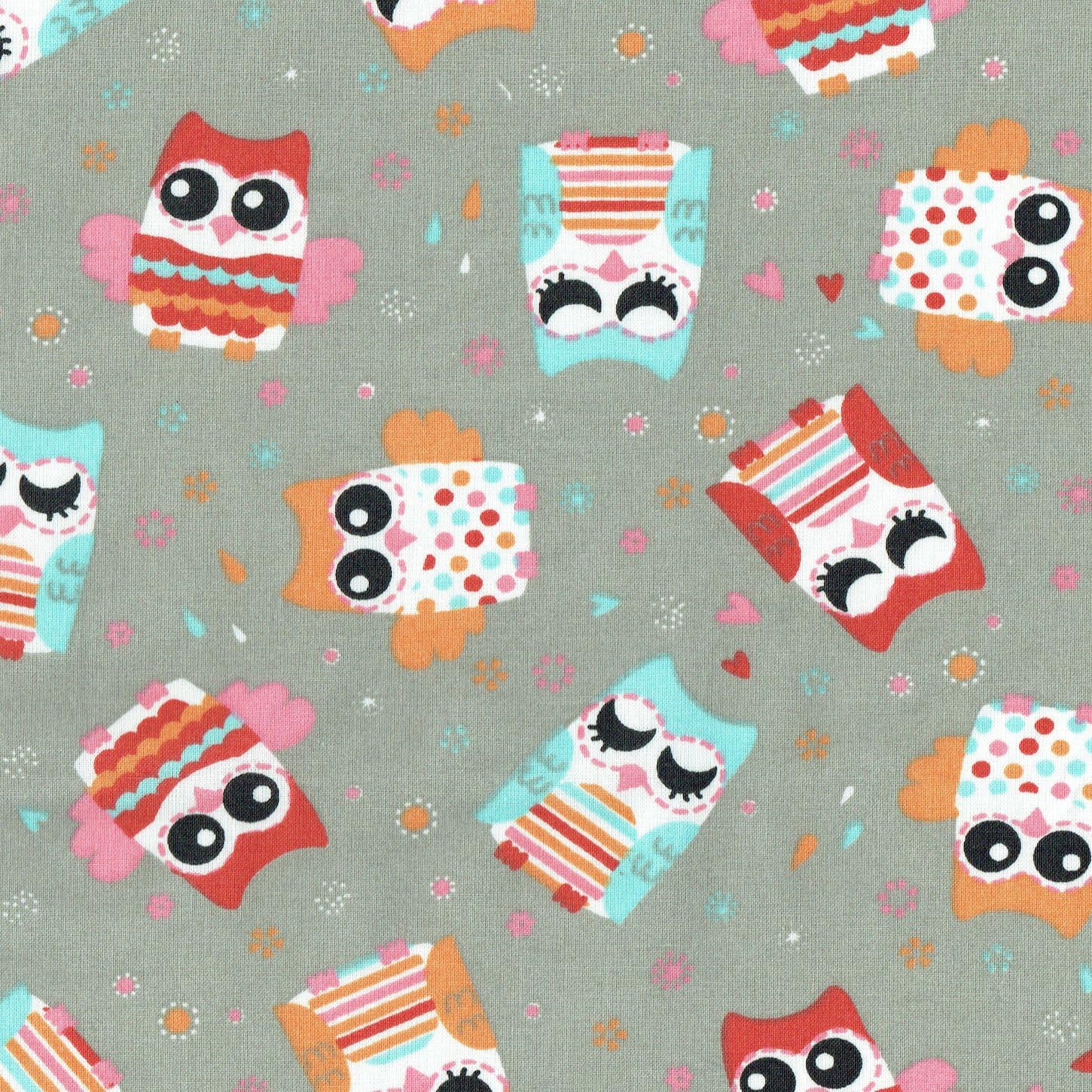 Textiles français Children’s French Designer 100% Cotton Print | Hooty Hibou - Pebble Grey | Extra Wide Fabric 155cms (61") Wide ~ sold by the half metre