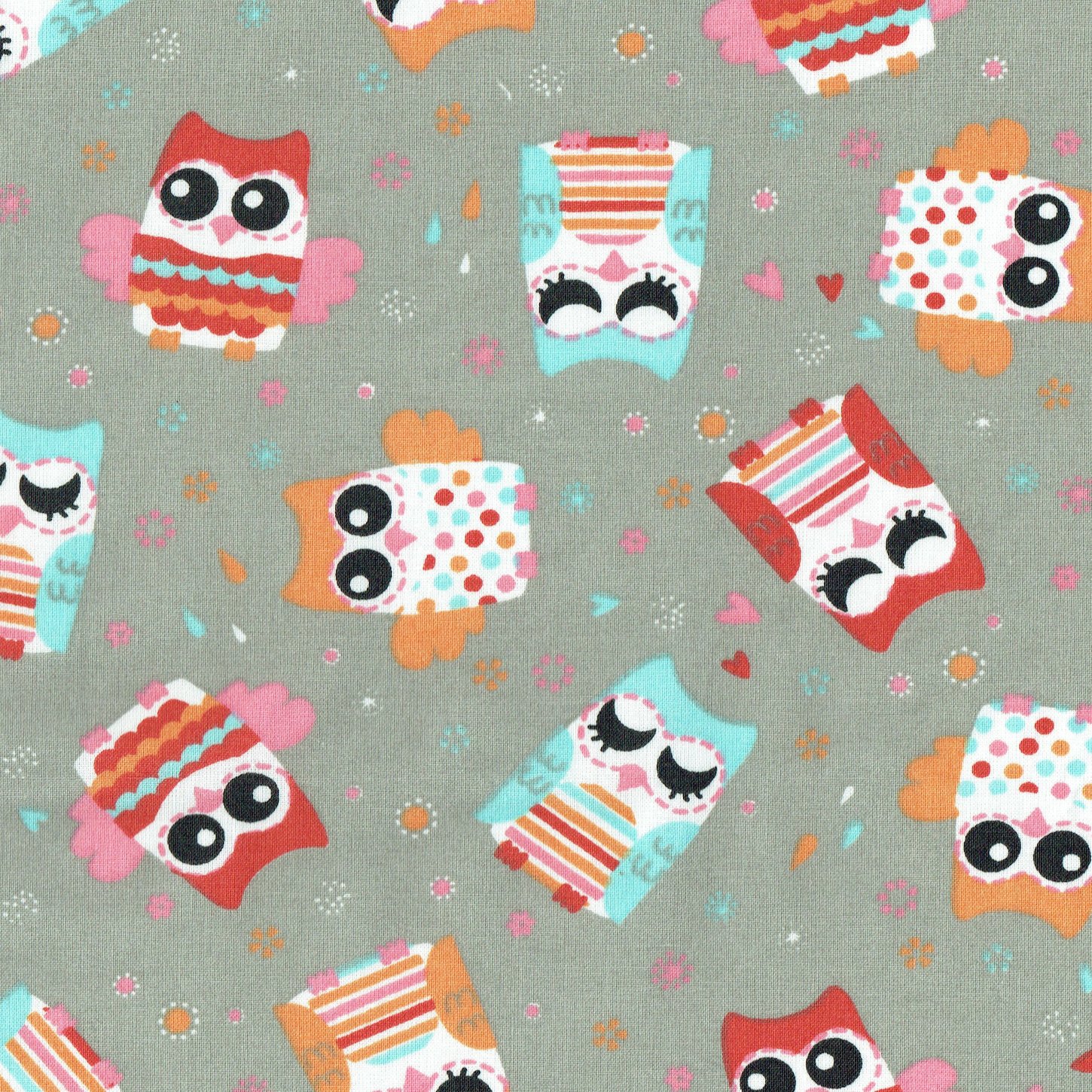 Textiles français Children’s French Designer 100% Cotton Print | Hooty Hibou - Pebble Grey | Extra Wide Fabric 155cms (61") Wide ~ sold by the half metre