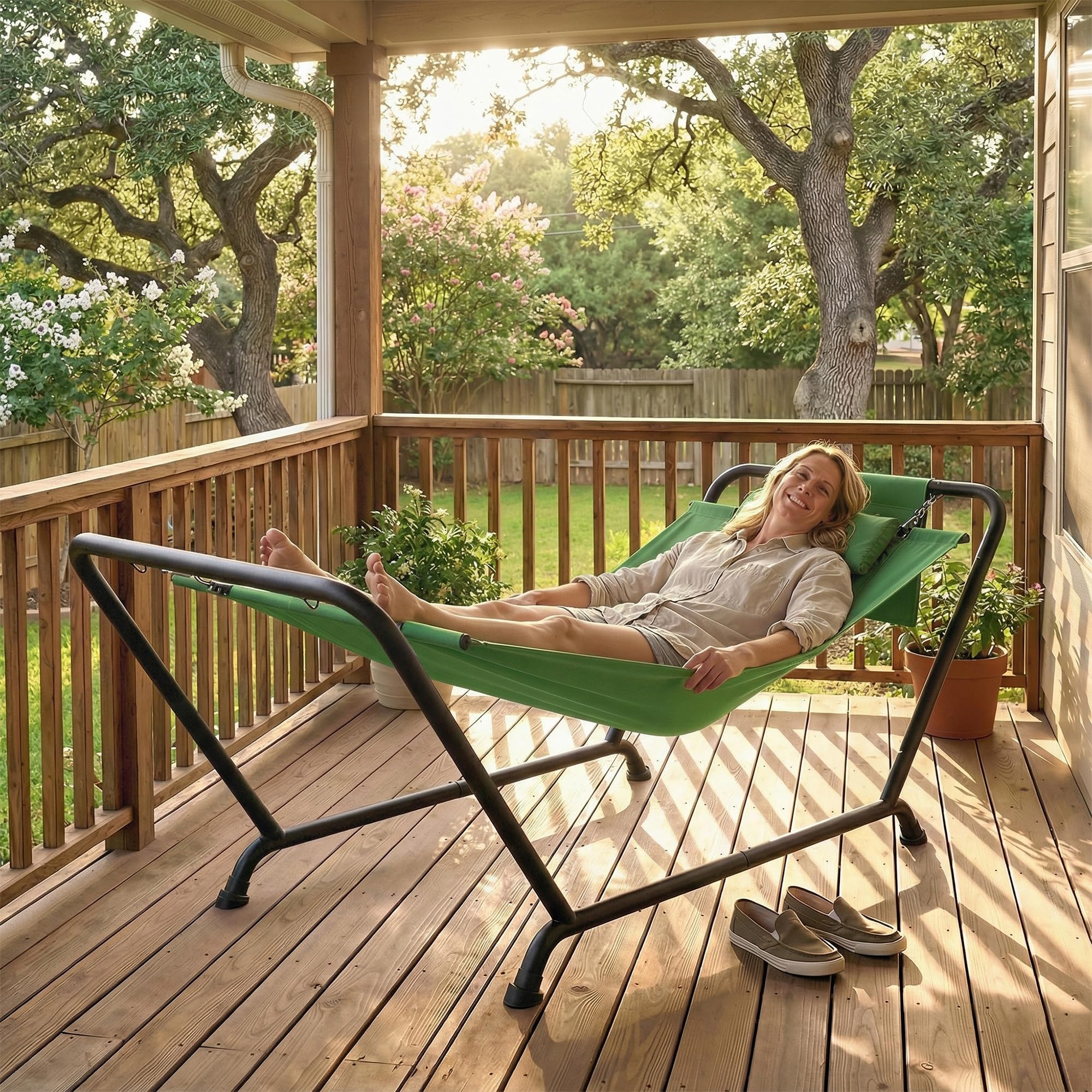 Outsunny Amaca da Esterno con Supporto Autoportante in Metallo, Amaca con Tasca Laterale e Poggiatesta, Portata 150 kg, per Giardino Balcone Veranda, 237x90x92 cm, Verde Scuro