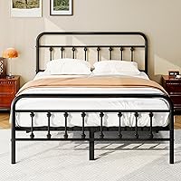 Zunatu King Size Black Metal Platform Bed Frame with Victorian Headboard, No Box Spring, Noise-Free, 14" Underbed Storage