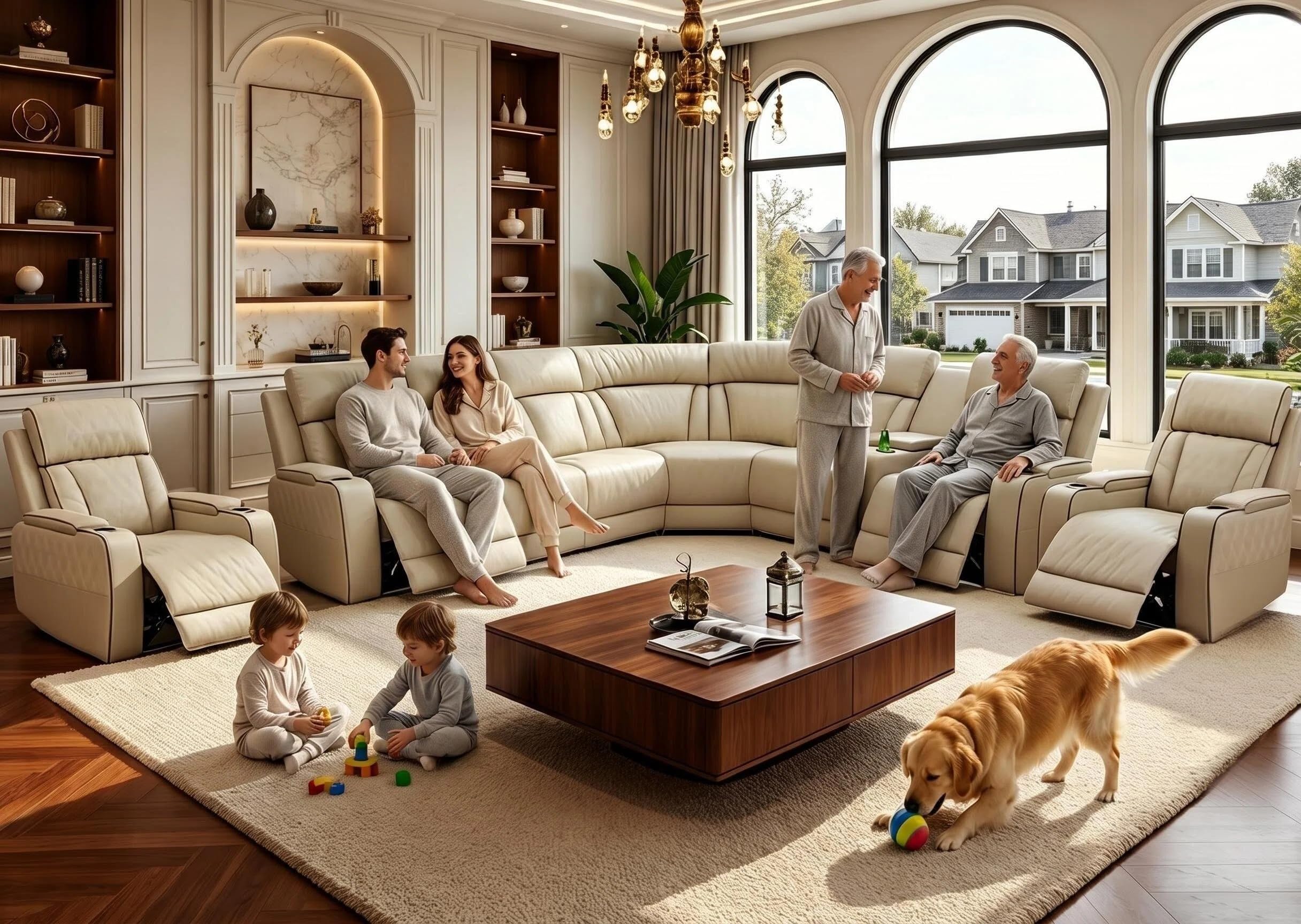 Leather Power Reclining Sectional Sofa Set,Sectional Couch with 4 Recliners view 8