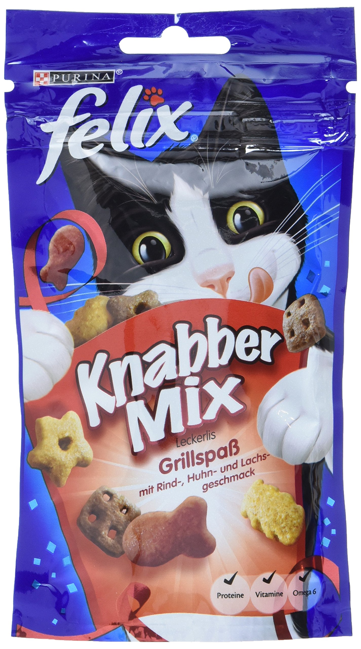 Felix Knabber Mix Katzensnacks für active Katzen beim Grillen, 60 g - lecker und gesund!
