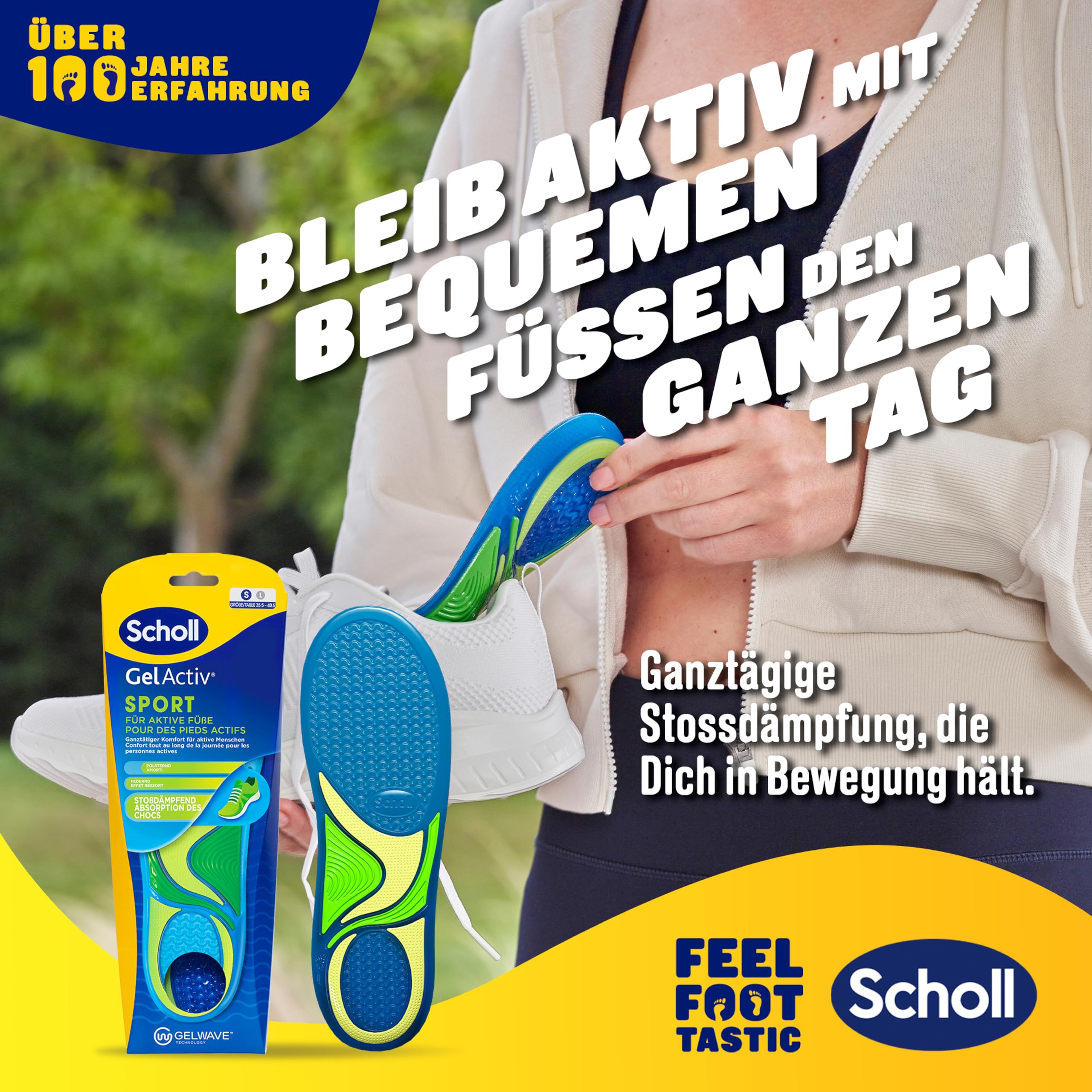 Scholl GelActiv sportowe wkładki dla kobiet, wygodne wkładki do butów do biegania przez cały dzień dla świeżych i chłodnych stóp, super amortyzacja uderzeń i amortyzacja z technologią GelWave, rozmiar
