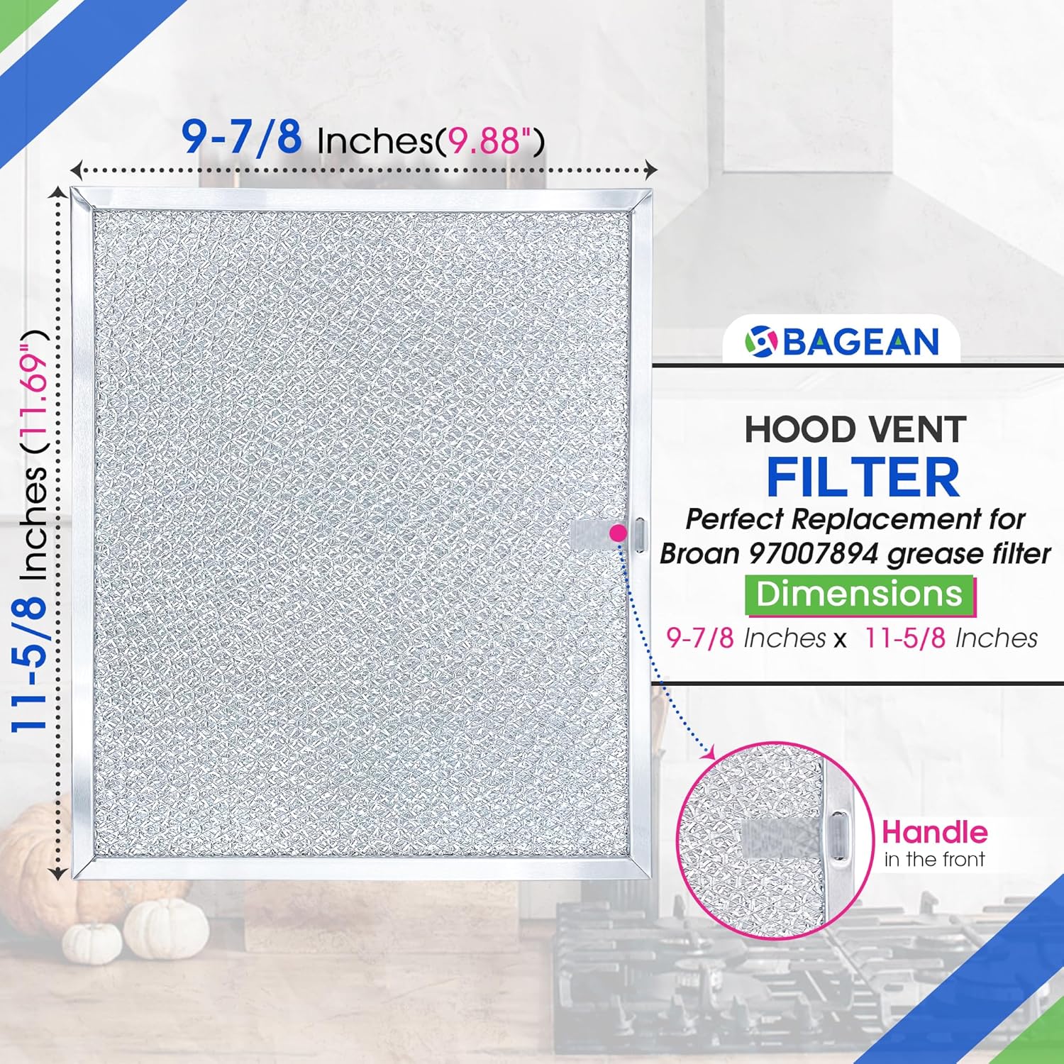 Bagean Stove Hood Vent Filter 9.87" x 11.62" 97007894 Compatible with Broan Range Hood Filter Replacement - Fit's Nutone Kitchen Exhaust Fan Screen - Blocks Grease & Filters Over Oven Air (1-Pack) - Image 3
