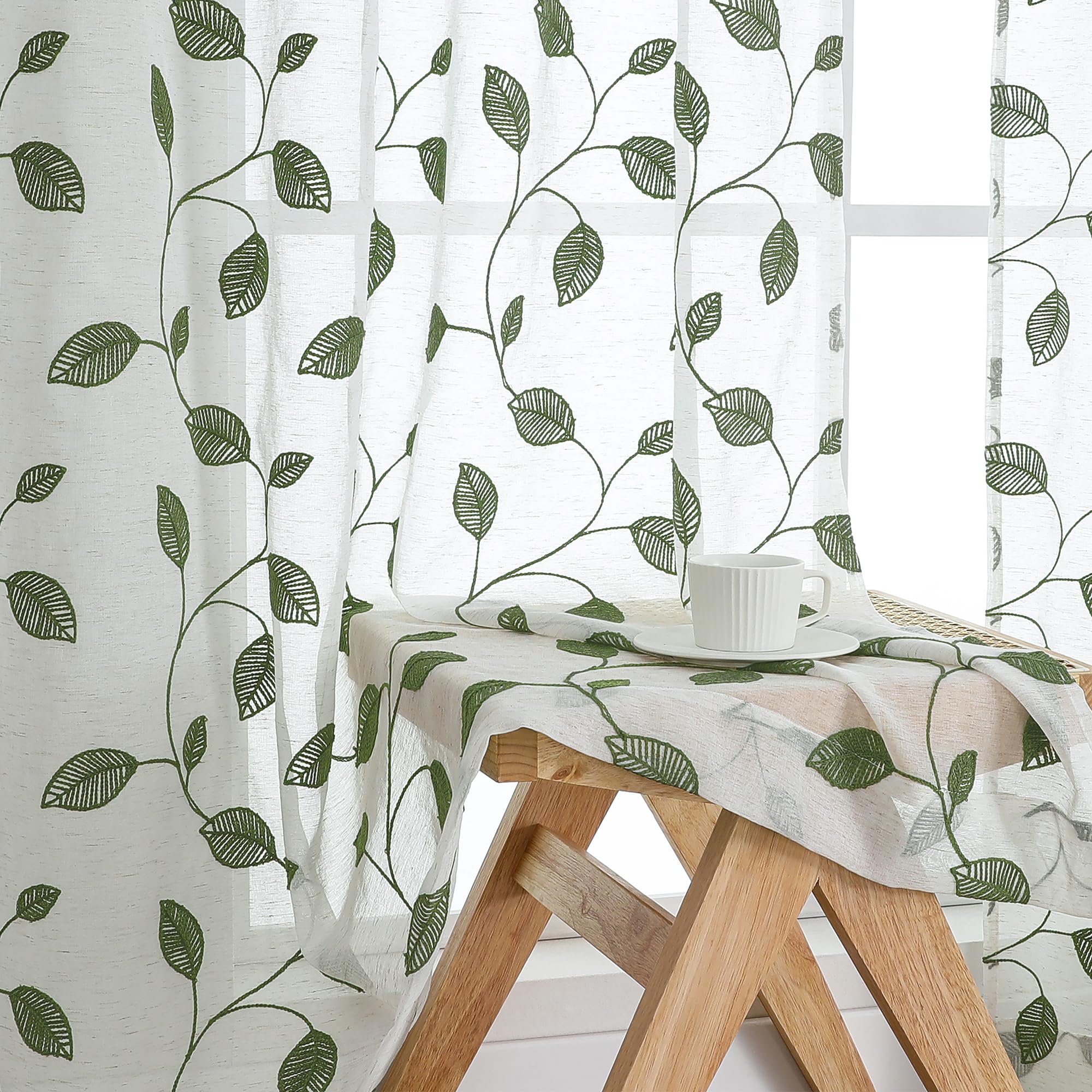 OVZME Sheer Curtains - Embroidered Leaf Drapes -21