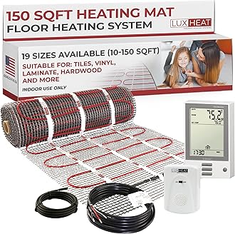 LuxHeat 150sqft Floor Heating Mat Kit – 120v Electric Radiant Heated Flooring System – Tile & Laminate Flooring Heating System - Includes UDG Programmable Thermostat w/GFCI, Alarm & Sensor