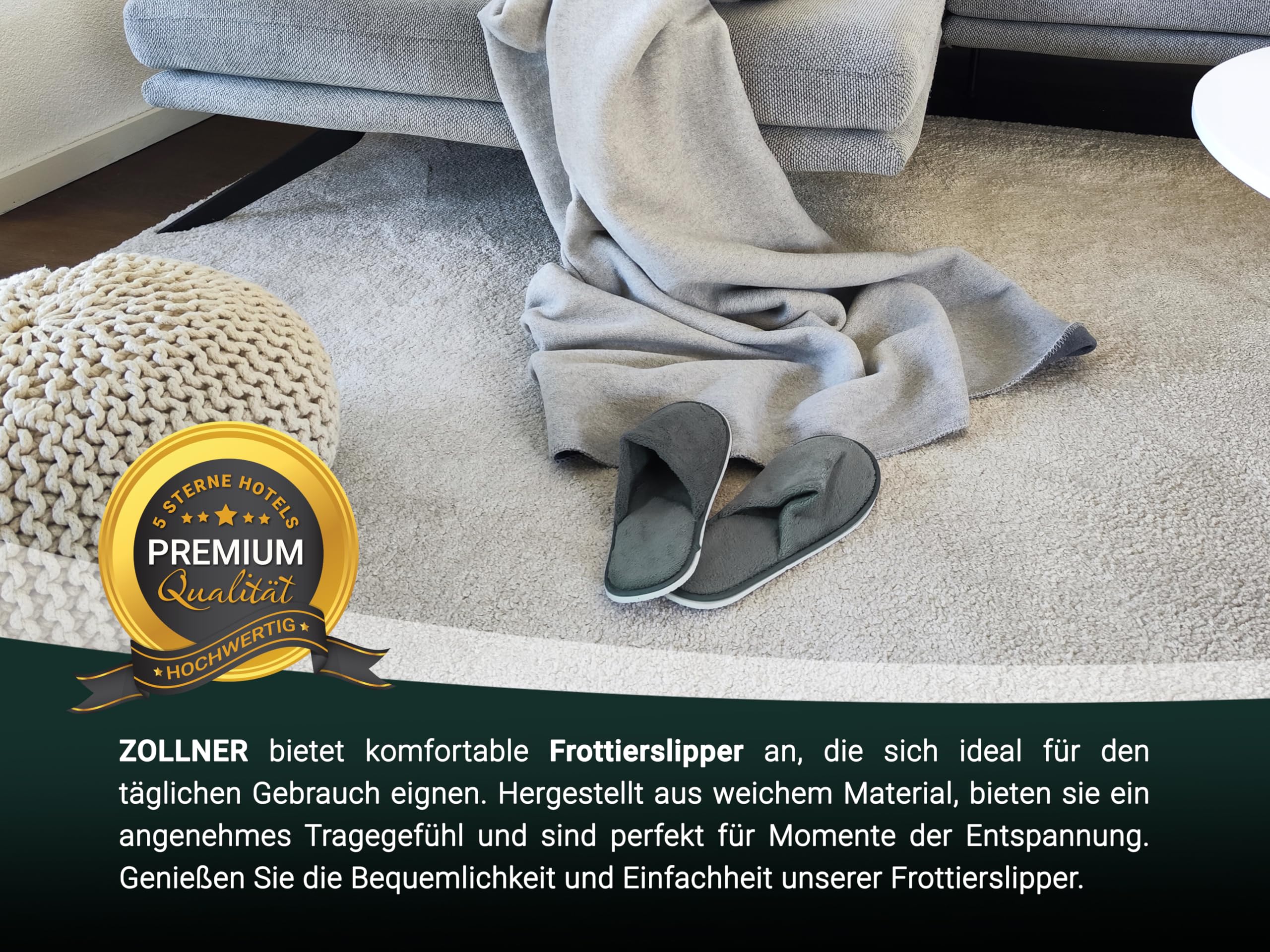ZOLLNER 10 Paar Einwegslipper Gästehausschuh - Frottierslipper für Reise, Spa, Sauna und Zuhause - rutschhemmende Sohle - geschlossene Spitze - Einheitsgröße - Hotelqualität, 386