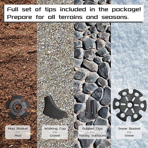 Miniatura 3 de TheFitLife Juego de accesorios para bastones de trekking, protectores de goma de repuesto para la mayoría de bastones de senderismo estándar, con