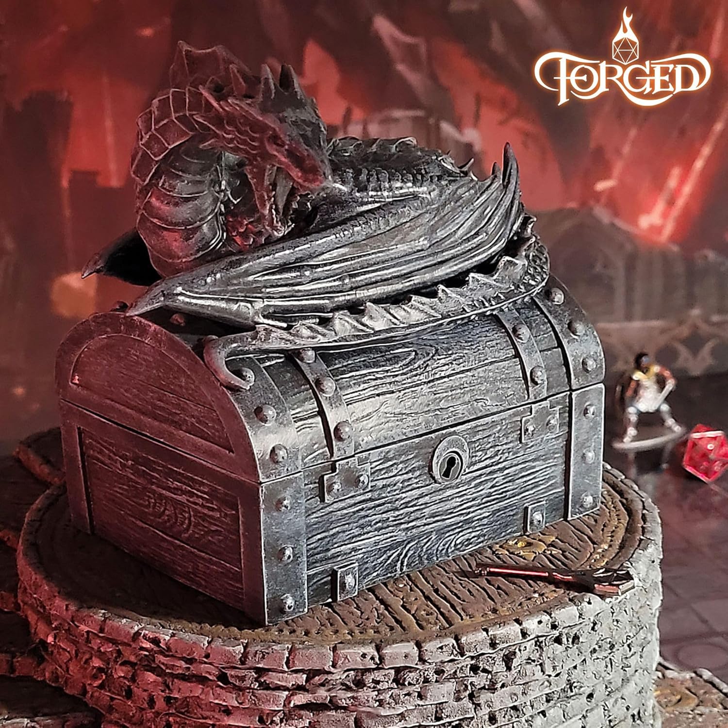Forged Dice Co. Wyvern Dice Box with Lock and Key - Dragon Storage Chest Compatible with Dungeons and Dragons, D&D Miniatures, Dnd Accessories - Fits up to 4 Standard Polyhedral Sets - Black