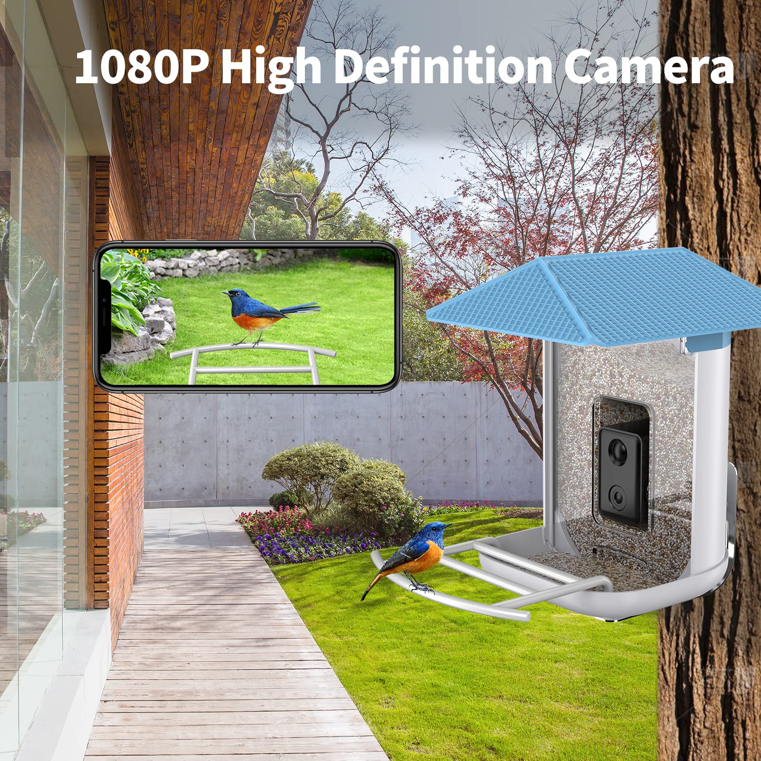 Yukhsin AI Smart Bird Feeder with Camera Solar Powered - 1080P HD Camera for Bird Watching Auto-Identifies 11,000+ Birds, 128GB Micro SD Card Included, Real-Time Viewing, 30 Days Free Cloud Storage