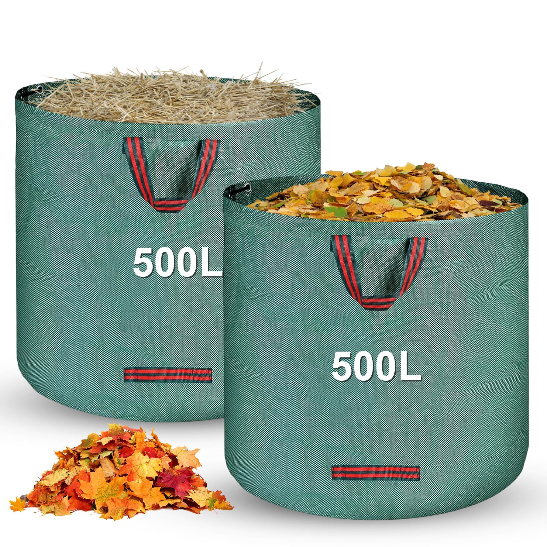 2 x 500L Jardineria de Sacos,Bolsa Basura Jardin,Bolsas de basura de jardíncon asa, Plegable, Reutilizable, Bolsas de Jardinería para Recoger Plantas, Residuos y Hojas