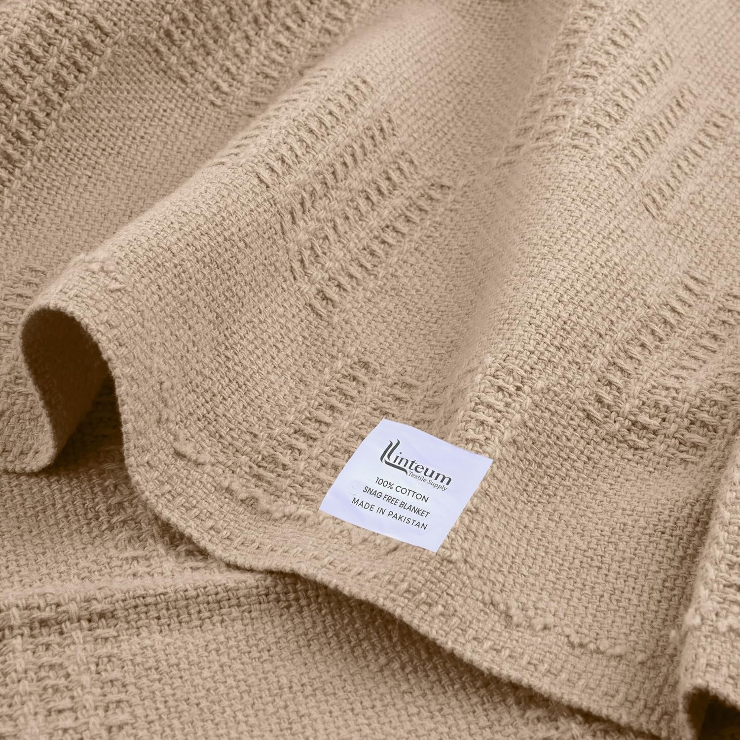 Linteum Textile Hospital Thermal SNAGLESS Spread Blanket, 100% Cotton (74x100 in, Taupe) - Image 6