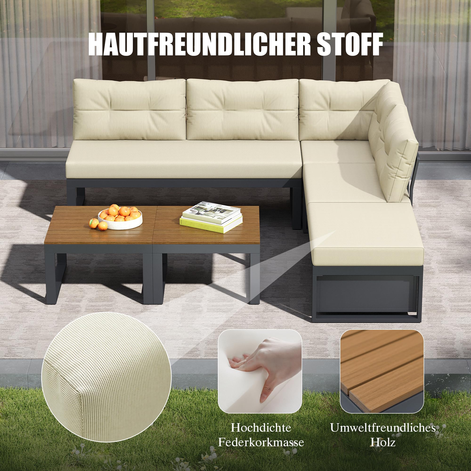 Ensemble de Meubles de Jardin Modulable avec Dossier Réglable 3 Positions, Fonction Relax, Rangement Intégré, Housse Polyester Résistant aux Intempéries - pour Terrasse, Balcon et Jardin