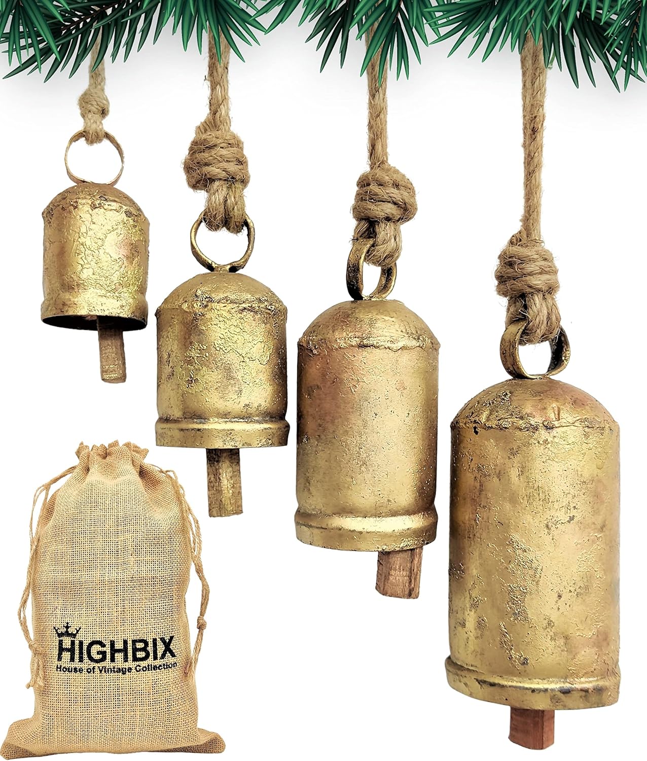 Rustic Christmas Hanging Bells – Handmade Iron Bell Set on Jute Rope – Vintage Shabby Chic Door & Wall Decor – HIGHBIX Farmhouse Holiday Decoration (7)