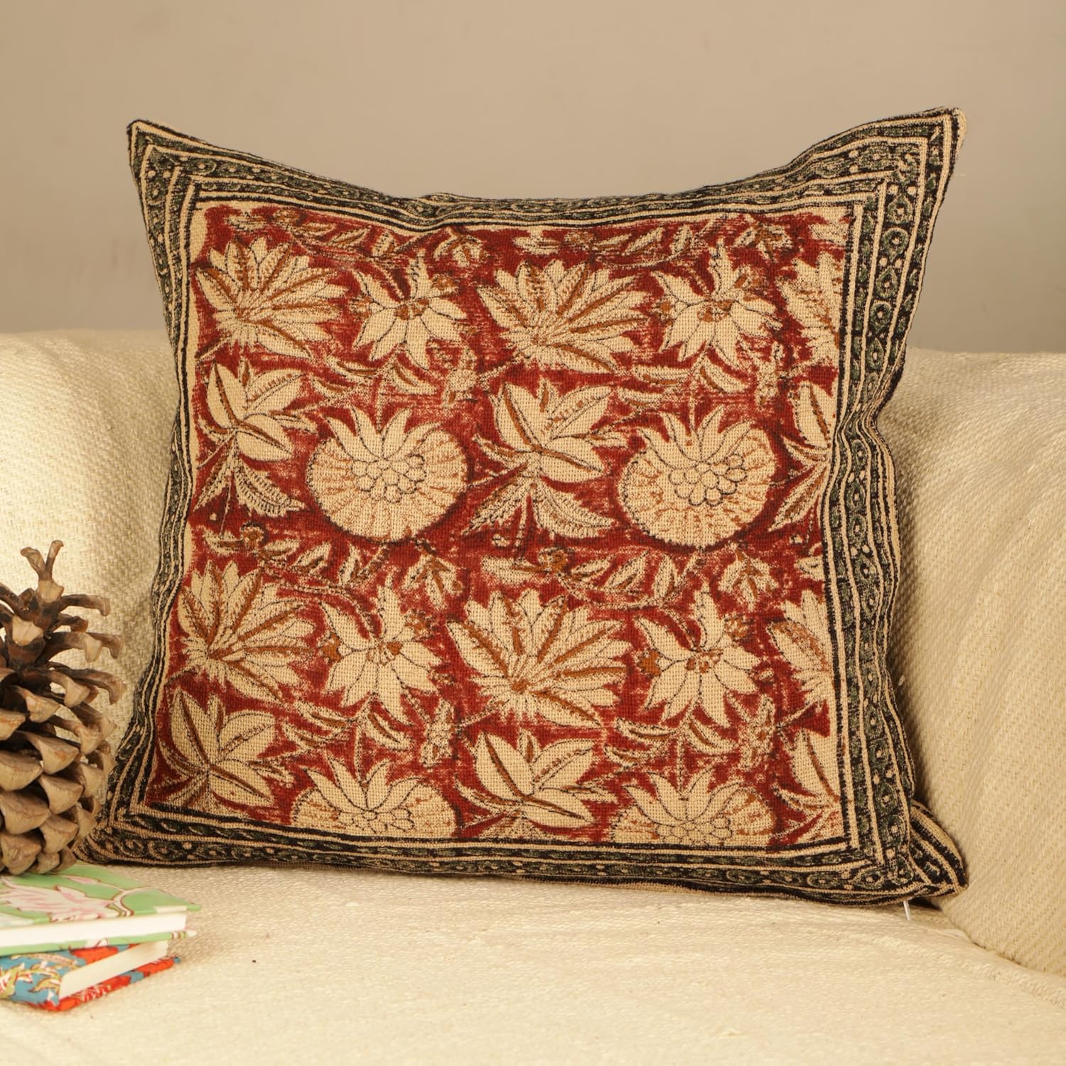 Trade Star Decorative Cotton Cushion Case Reversible Pillow Case 100% Cotton Throw Pillow Cover with Designer Hand Block Print with Zipper Enclouser 18X18 Inches (Pillow Cover 3)