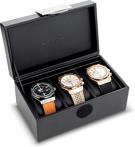 Miniatura 2 de Caja para relojes para hombre - caja de exhibición de fibra de carbono de lujo con 12 ranuras caja grande hebilla de metal - negro