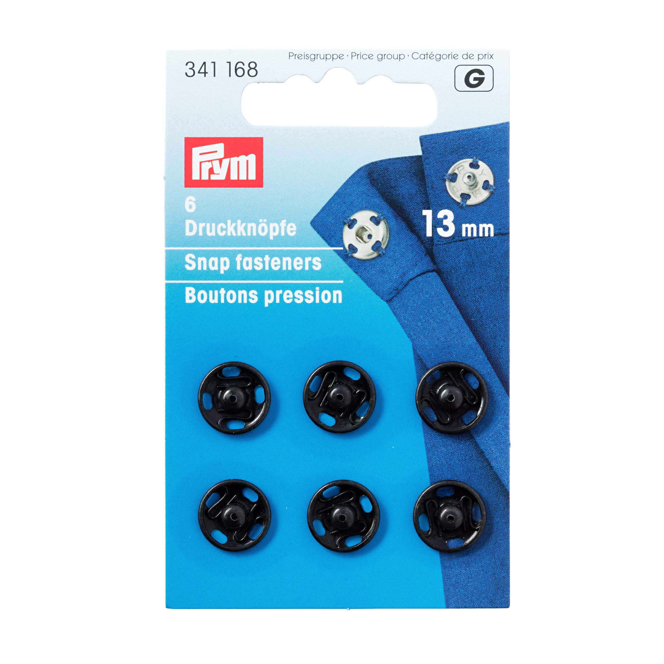 Prym Black 13 Mm Sew-On Snap Fasteners, Pack Of 6, Brass