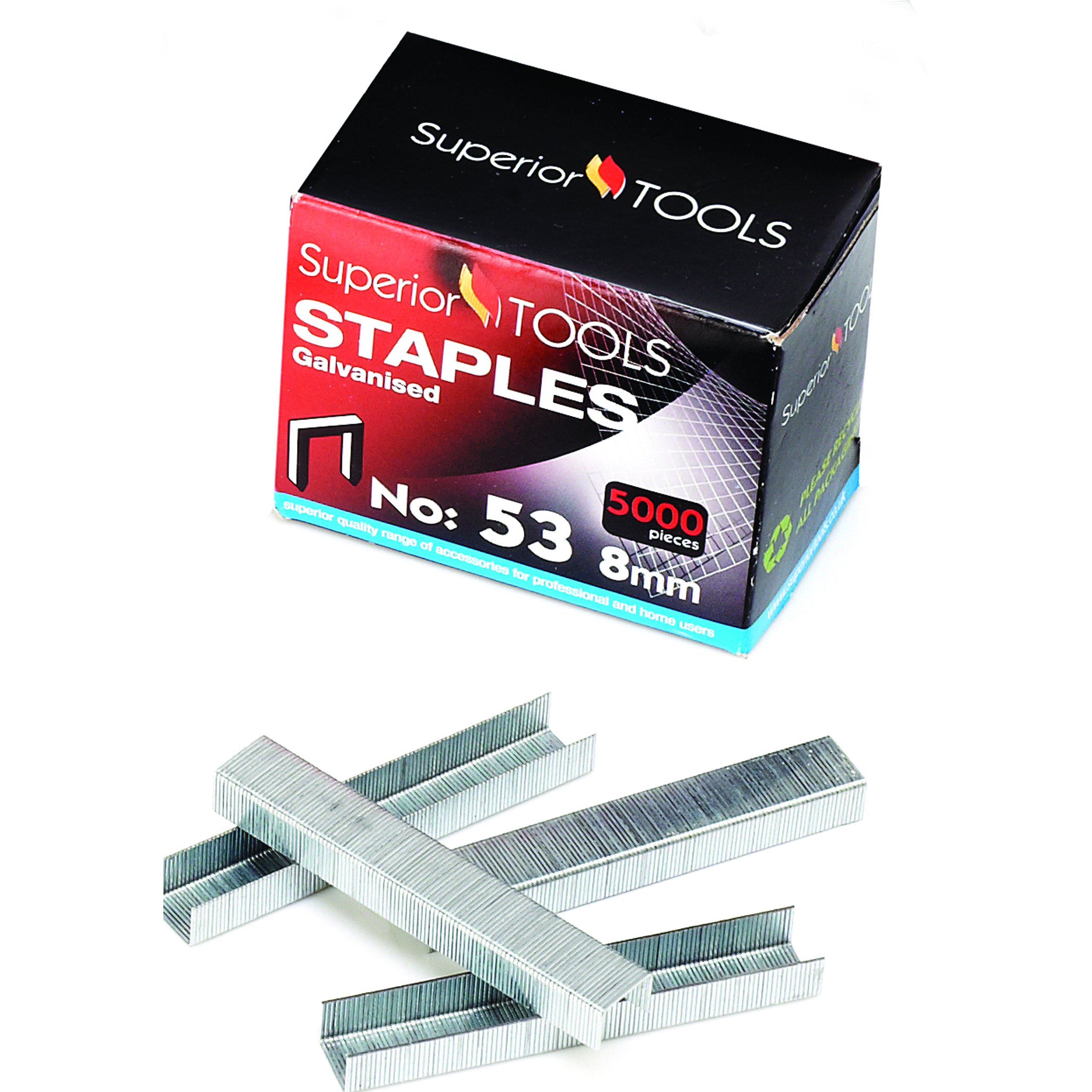 Superior Tools by Seco Galvanised Staples 53/8 (Box of 5000), Silver, 8mm