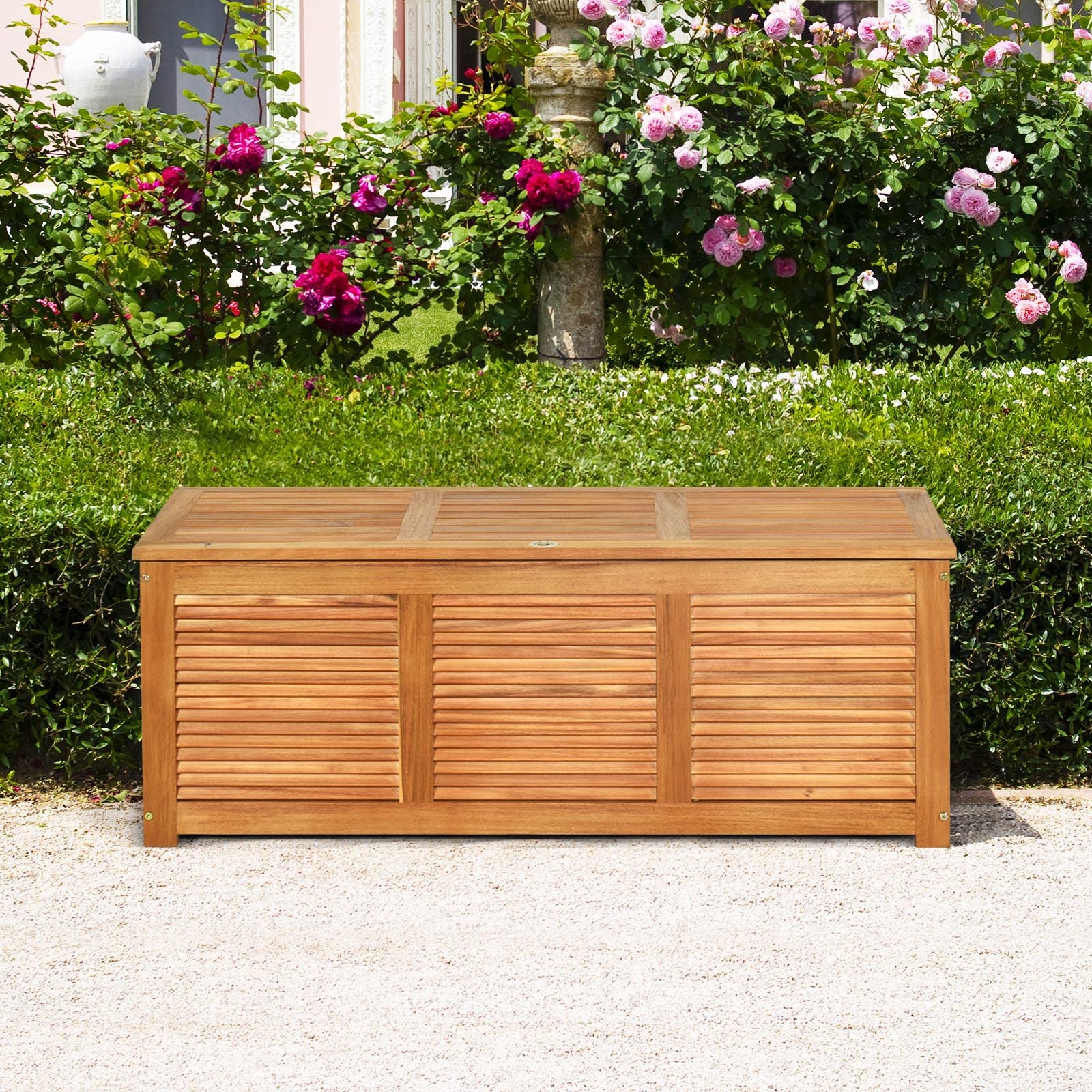 GIANTEX Auflagenbox Kissenbox Holz, Gartenbox mit Deckel, Aufbewahrungsbox Garten 178L, Gartentruhe Kissentruhe Outdoor, Aufbewahrungstruhe Garten, Auflagentruhe Holztruhe atmungsaktiv, 120x45x45cm