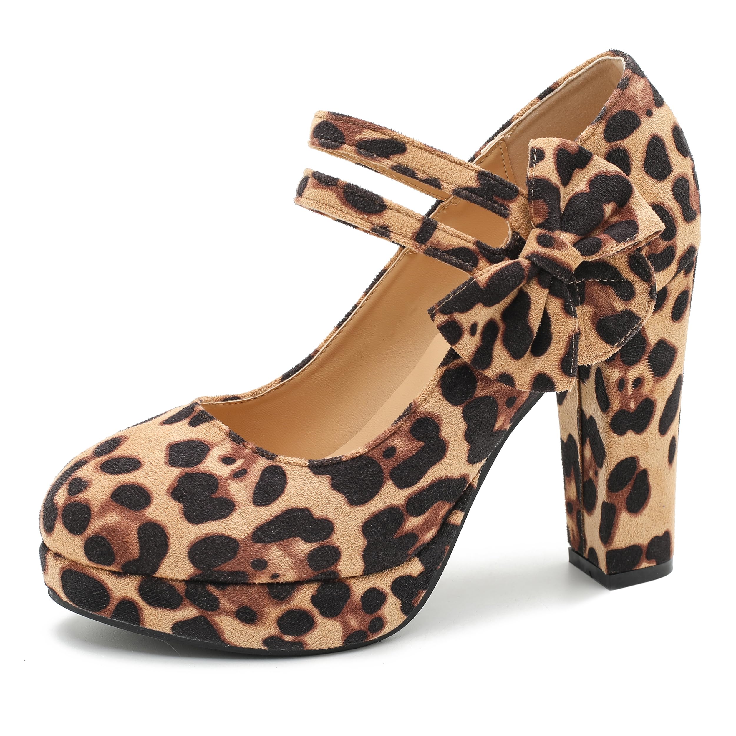 MAIERNISI JESSI Women's Platform Mary Jane Pumps with Bow, 3.94 Inch Block Heel Dress Shoes