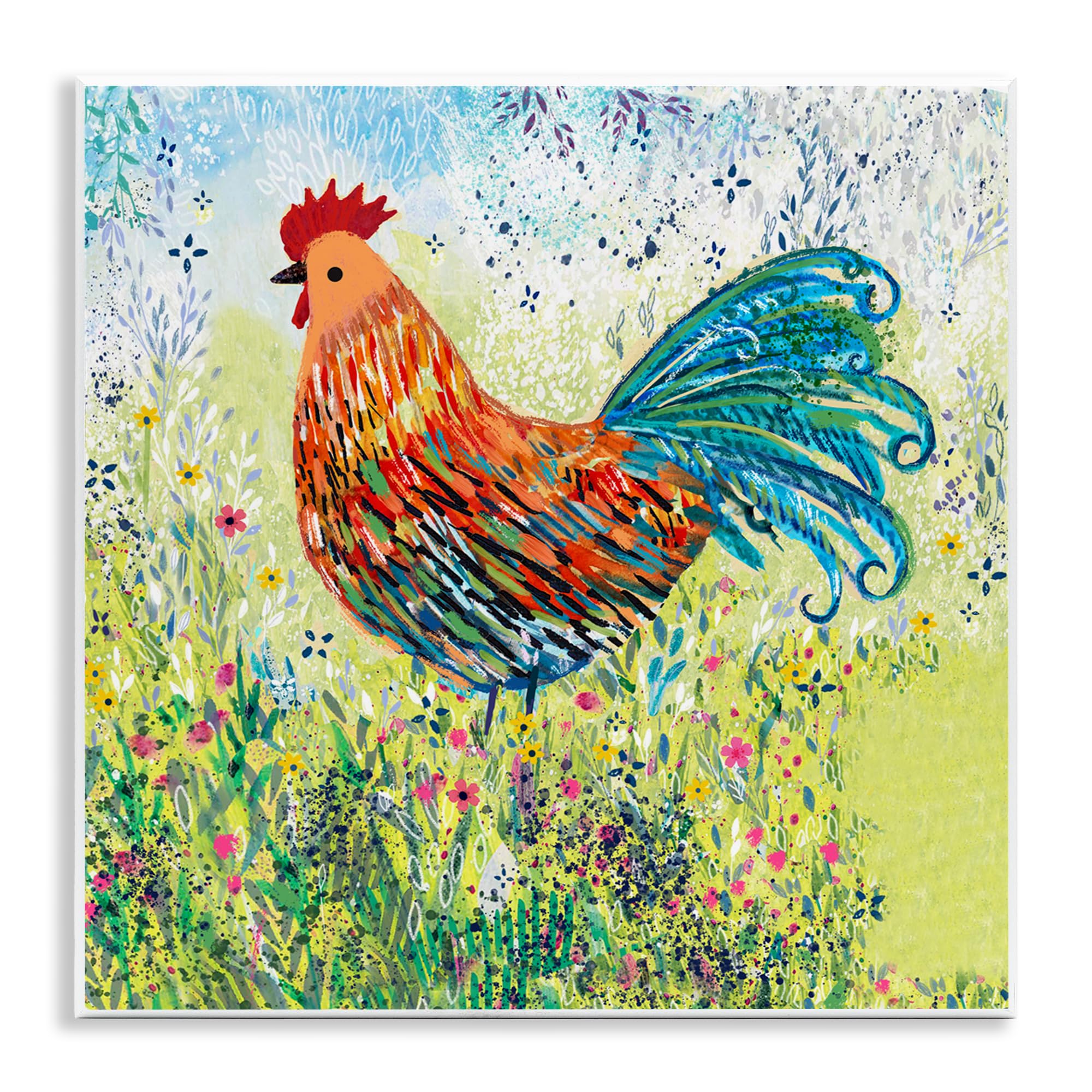 Stupell Industries Cockerel Rooster in Colorful Garden Wall Plaque Art, design by Clare Tupper, 12 x 12