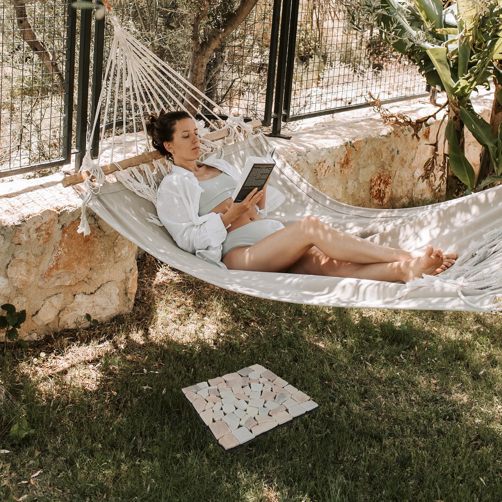 HOMSFOU Baldosas de Piedra para Jardín Diseño Entrelazado Anticorrosivo, Material Sintético Resistente para Decoración del Hogar en Interior y Exterior