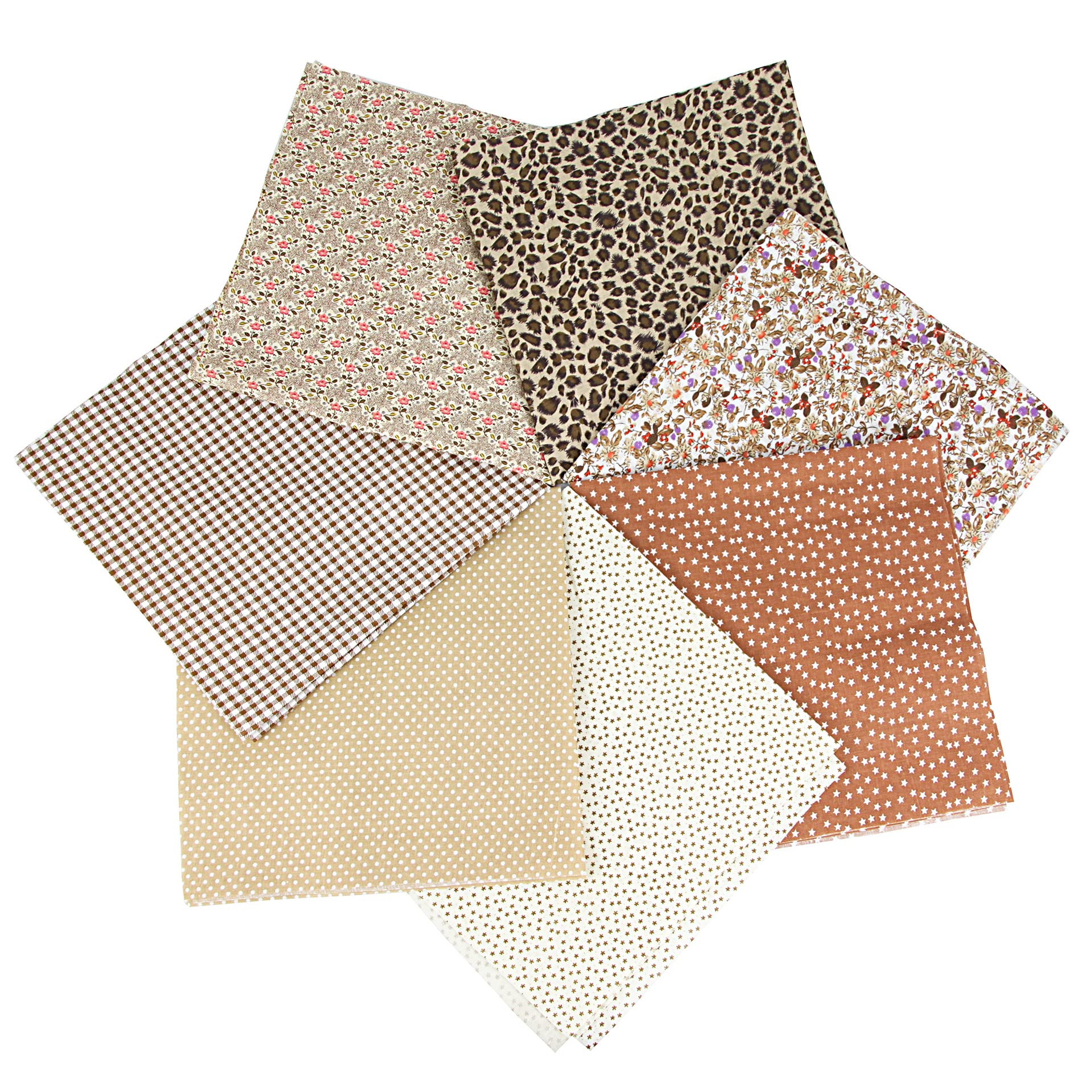 7pcs Fat Quarters Fabric Bundles - Coffee Cotton Material, 9.84x9.84in, Soft&Durable for Dressmaking, Patchwork, DIY Crafts & Sewing