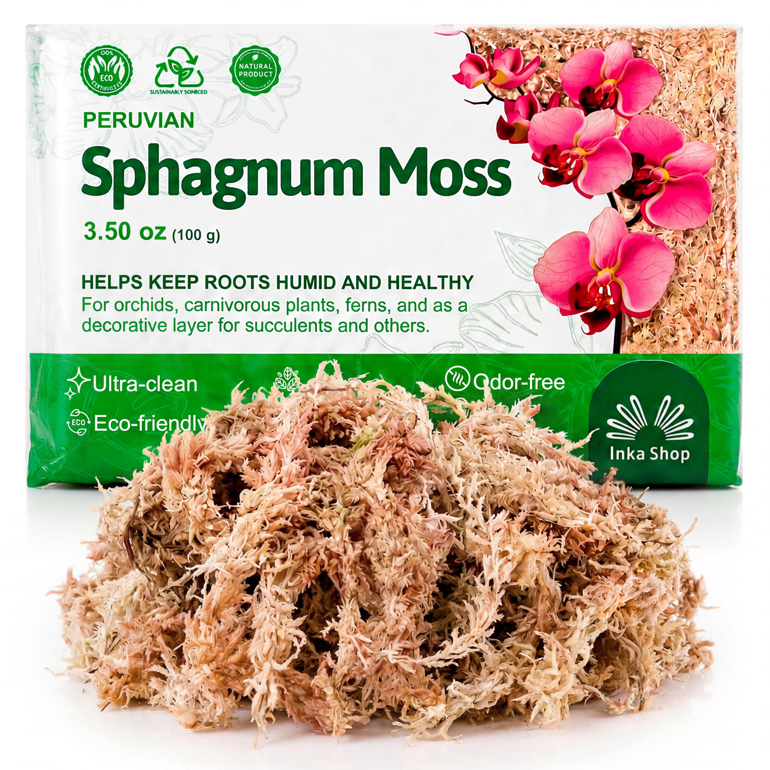 Inkashop Long Fiber Sphagnum Moss for Orchids and Carnivorous Plants 3.5oz