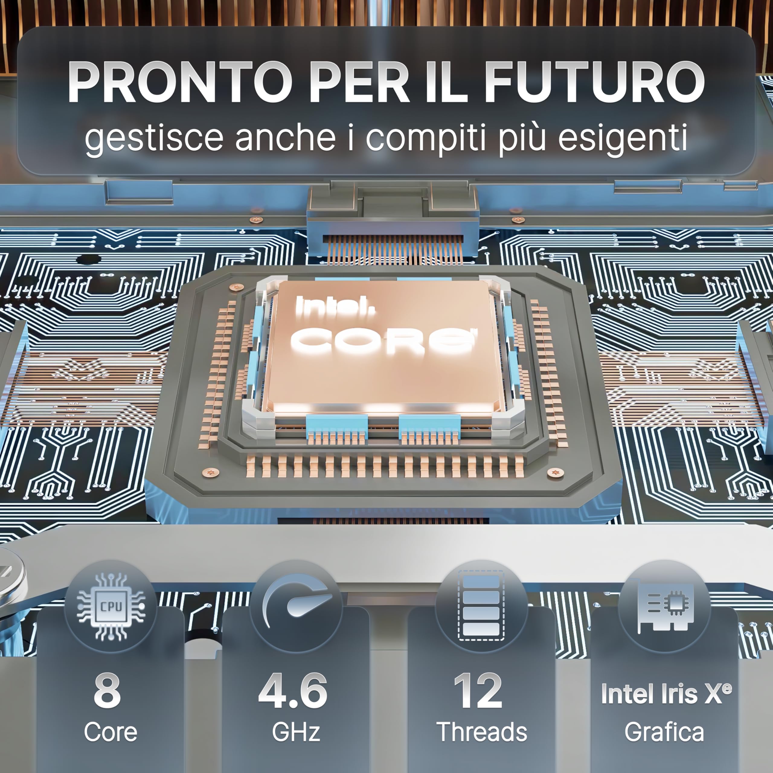 Lux Mini PC Intel i5-13420H - 16GB RAM, SSD 512GB | Marchio tedesco | Garanzia di 4 anni - 8 core fino a 4,6GHz - Windows 11 Pro - WiFi 6E - USB-C 3.2 - LAN 2,5G