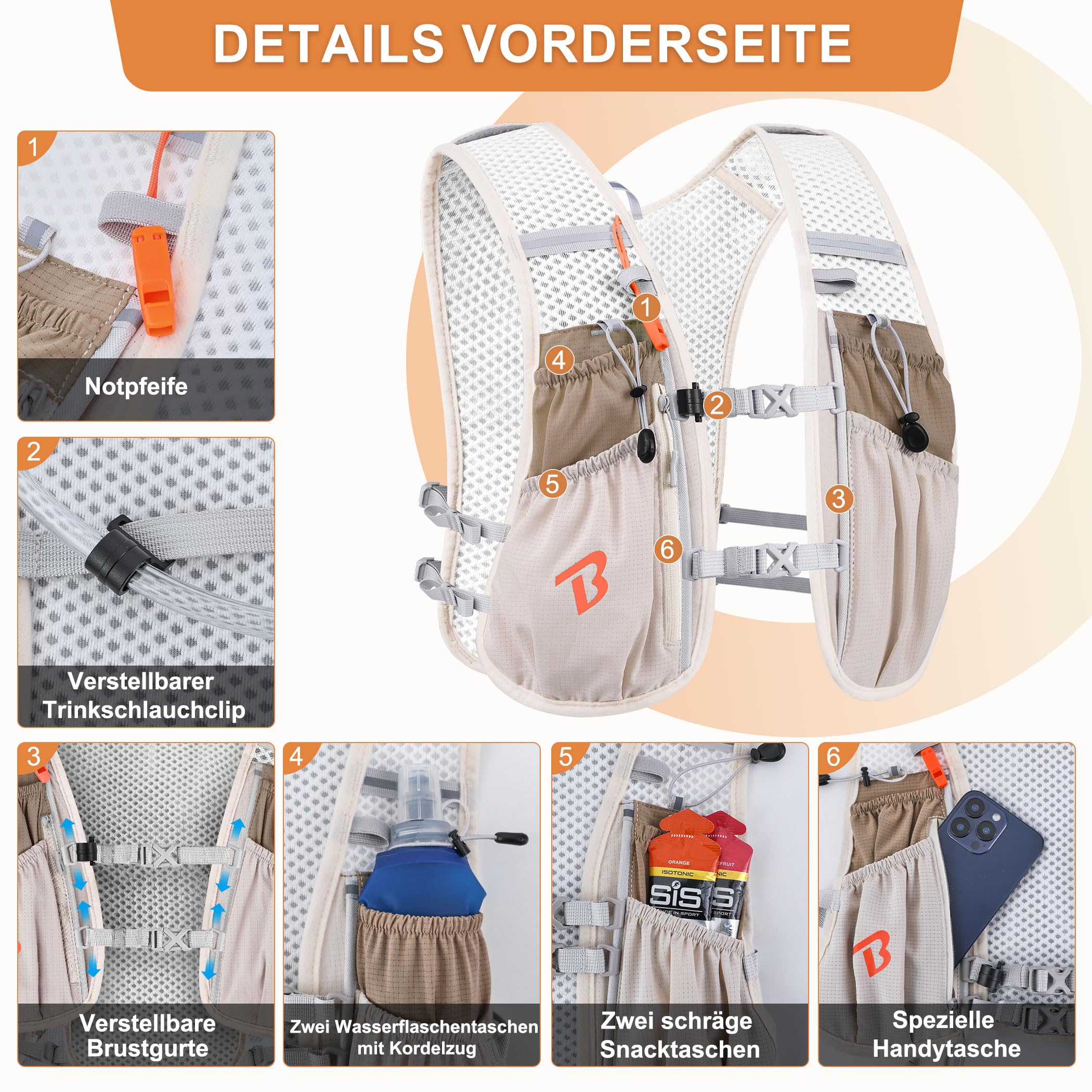 BECOJADDE 5 Liter Laufweste Leicht für Damen und Herren, Ideal für Marathon, Trailrunning, Radfahren, Wandern und Joggen