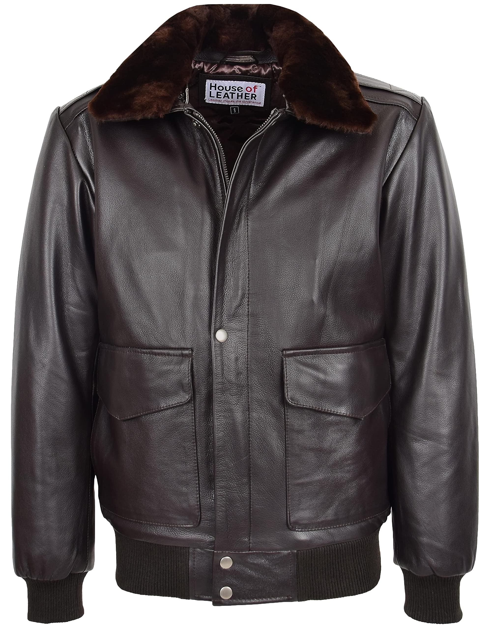 House of Leather - Men's Bomber Jacket - Leather - Brown - 2XL