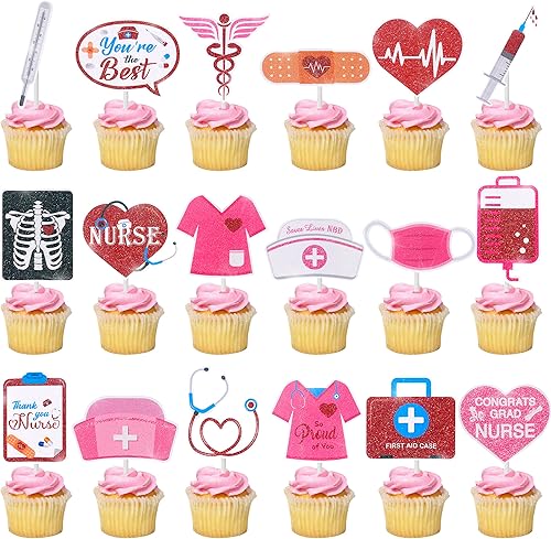 Miniatura 2 de 36 piezas de decoración de cupcakes para enfermera, fiesta de graduación, decoración de pasteles, suministros de fiesta médica, regalos para